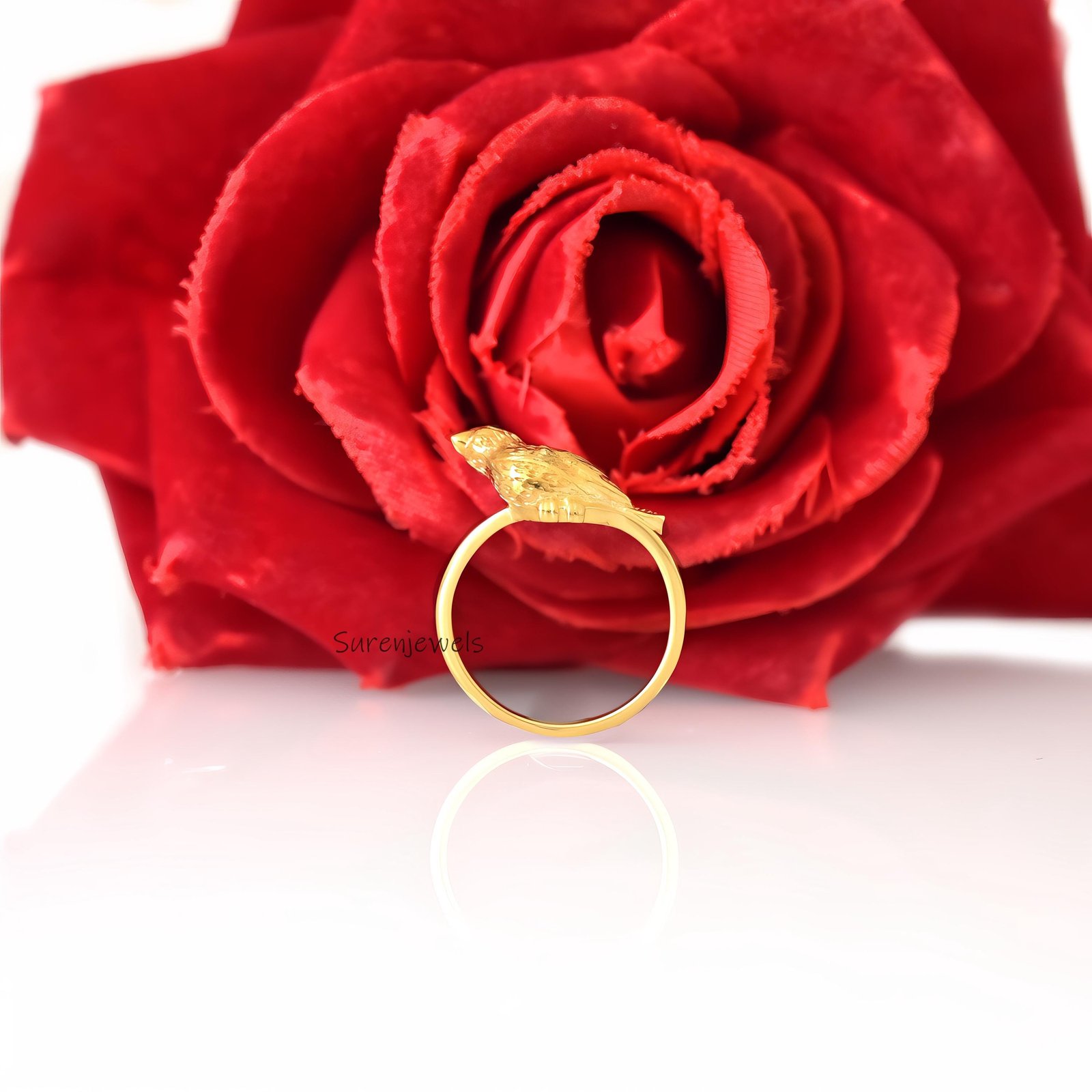 14k Gold Parakeet Ring: Dainty Bird Jewelry - View 6 - Suren Jewels | SKU: SJR3016-,SJR 14k Gold Parakeet Ring: Dainty Bird Jewelry - View 6 - Suren Jewels | SKU: SJR3016-,SJR