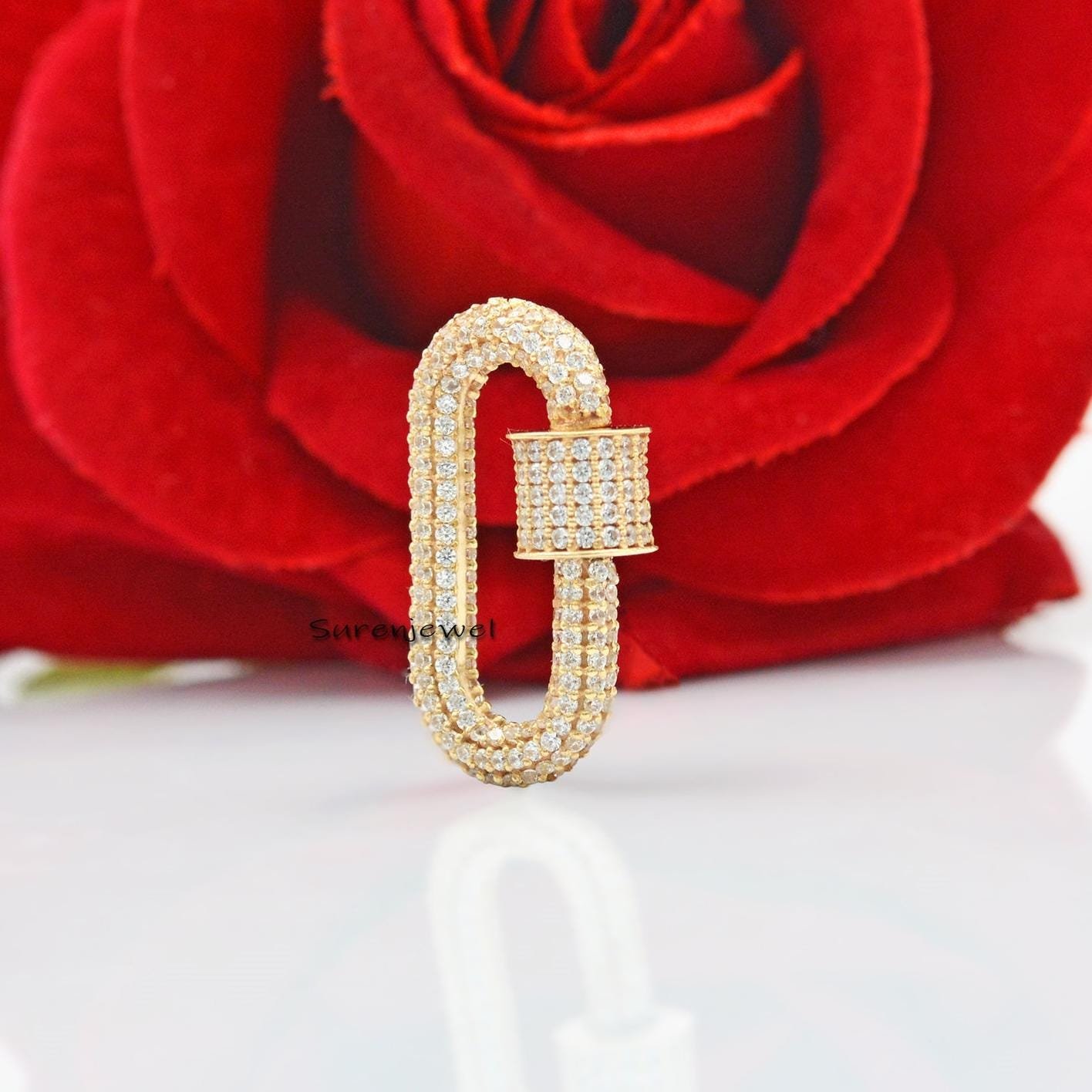 14k Gold Pave Carabiner Lock: Gemstone Charm Connector - Suren Jewels | SKU: SJC10A-14KRGTQ-30 14k Gold Pave Carabiner Lock: Gemstone Charm Connector - Suren Jewels | SKU: SJC10A-14KRGTQ-30