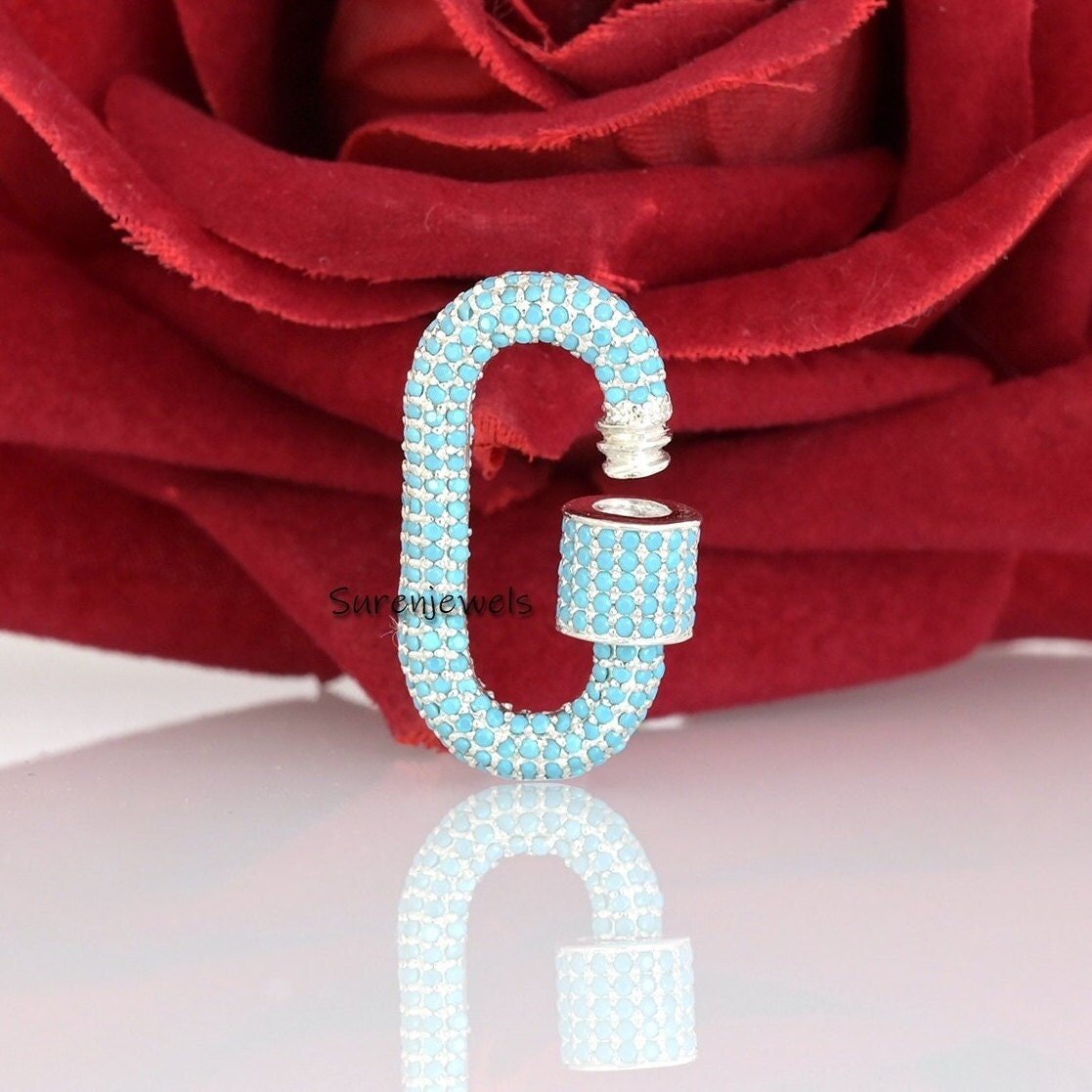 14k Gold Pave Carabiner Lock: Gemstone Charm Connector - View 2 - Suren Jewels | SKU: SJC10A-14KRGTQ-30 14k Gold Pave Carabiner Lock: Gemstone Charm Connector - View 2 - Suren Jewels | SKU: SJC10A-14KRGTQ-30