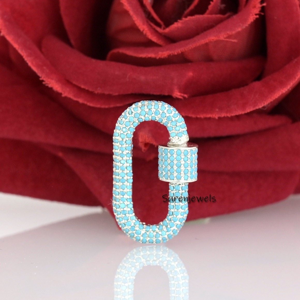 14k Gold Pave Carabiner Lock: Gemstone Charm Connector - View 3 - Suren Jewels | SKU: SJC10A-14KRGTQ-30 14k Gold Pave Carabiner Lock: Gemstone Charm Connector - View 3 - Suren Jewels | SKU: SJC10A-14KRGTQ-30