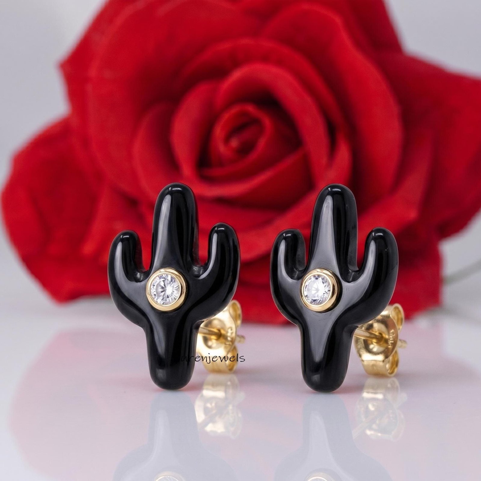 14K Gold Plated Cactus Studs, Lucky Cactus Studs, Cute Gemstone Cactus Studs, Summer Style Cactus Studs, Trendy Cactus Studs 14K Gold Plated Cactus Studs, Lucky Cactus Studs, Cute Gemstone Cactus Studs, Summer Style Cactus Studs, Trendy Cactus Studs