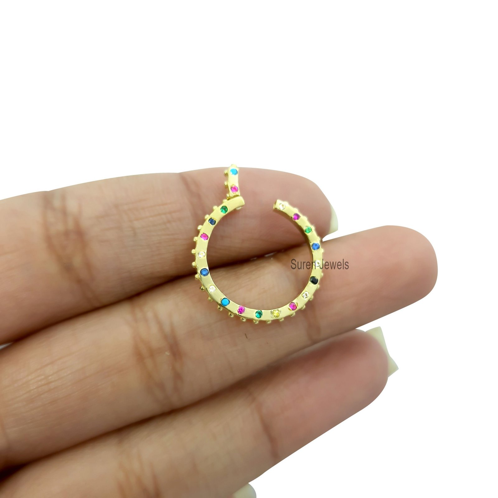 14K Gold Plated Charm Enhancer with Multi Stone - View 7 - Suren Jewels | SKU: SJP655-SLYGMTCS-18M 14K Gold Plated Charm Enhancer with Multi Stone - View 7 - Suren Jewels | SKU: SJP655-SLYGMTCS-18M