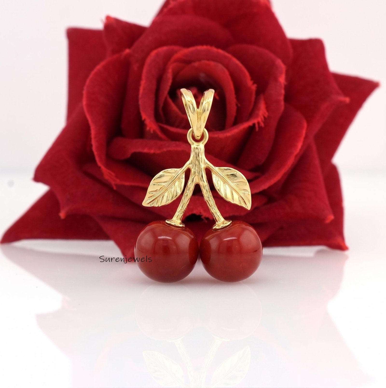 14K Gold Plated Cherry Pendant, Natural Red Carnelian Cherry Necklace, Fruit Charm Jewelry, Cute Handmade Gift for Her - Sure 14K Gold Plated Cherry Pendant, Natural Red Carnelian Cherry Necklace, Fruit Charm Jewelry, Cute Handmade Gift for Her - Sure