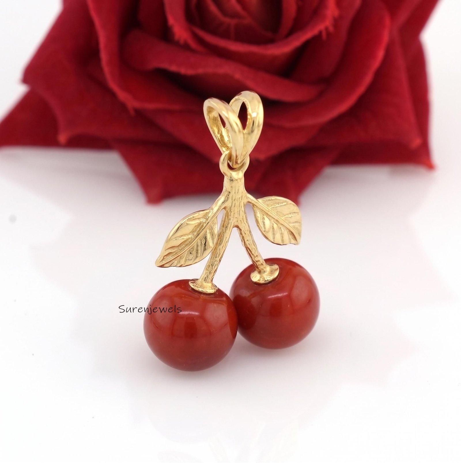 14K Gold Plated Cherry Pendant, Natural Red Carnelian Cherry Necklace, Fruit Charm Jewelry, Cute Handmade Gift for Her - View 14K Gold Plated Cherry Pendant, Natural Red Carnelian Cherry Necklace, Fruit Charm Jewelry, Cute Handmade Gift for Her - View