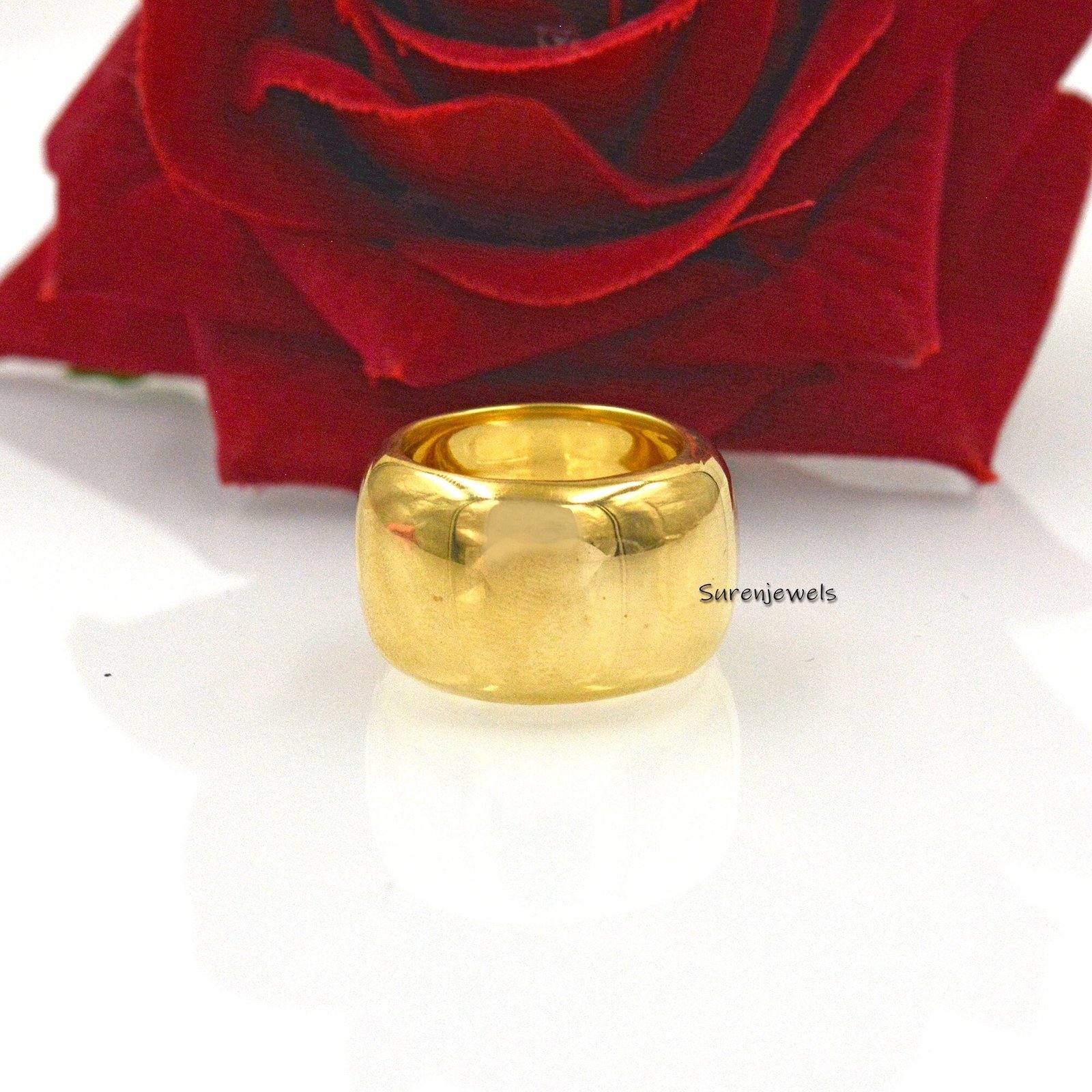 14K Gold Plated Cigar Band Ring, 925 Sterling Silver Wedding Ring - Suren Jewels | SKU: SJR06-SLYG 14K Gold Plated Cigar Band Ring, 925 Sterling Silver Wedding Ring - Suren Jewels | SKU: SJR06-SLYG