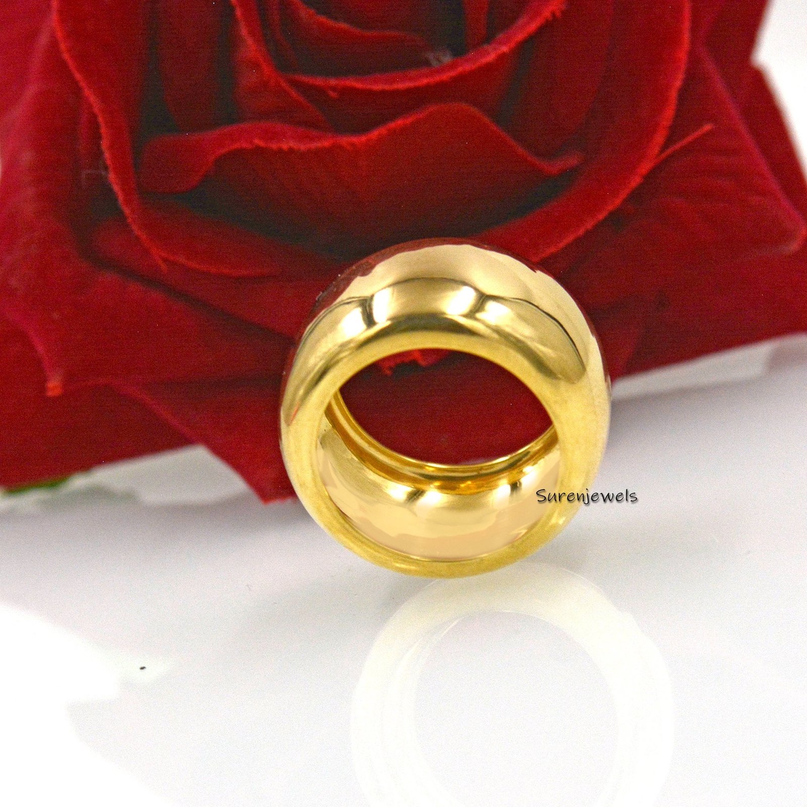 14K Gold Plated Cigar Band Ring, 925 Sterling Silver Wedding Ring - View 2 - Suren Jewels | SKU: SJR06-SLYG 14K Gold Plated Cigar Band Ring, 925 Sterling Silver Wedding Ring - View 2 - Suren Jewels | SKU: SJR06-SLYG