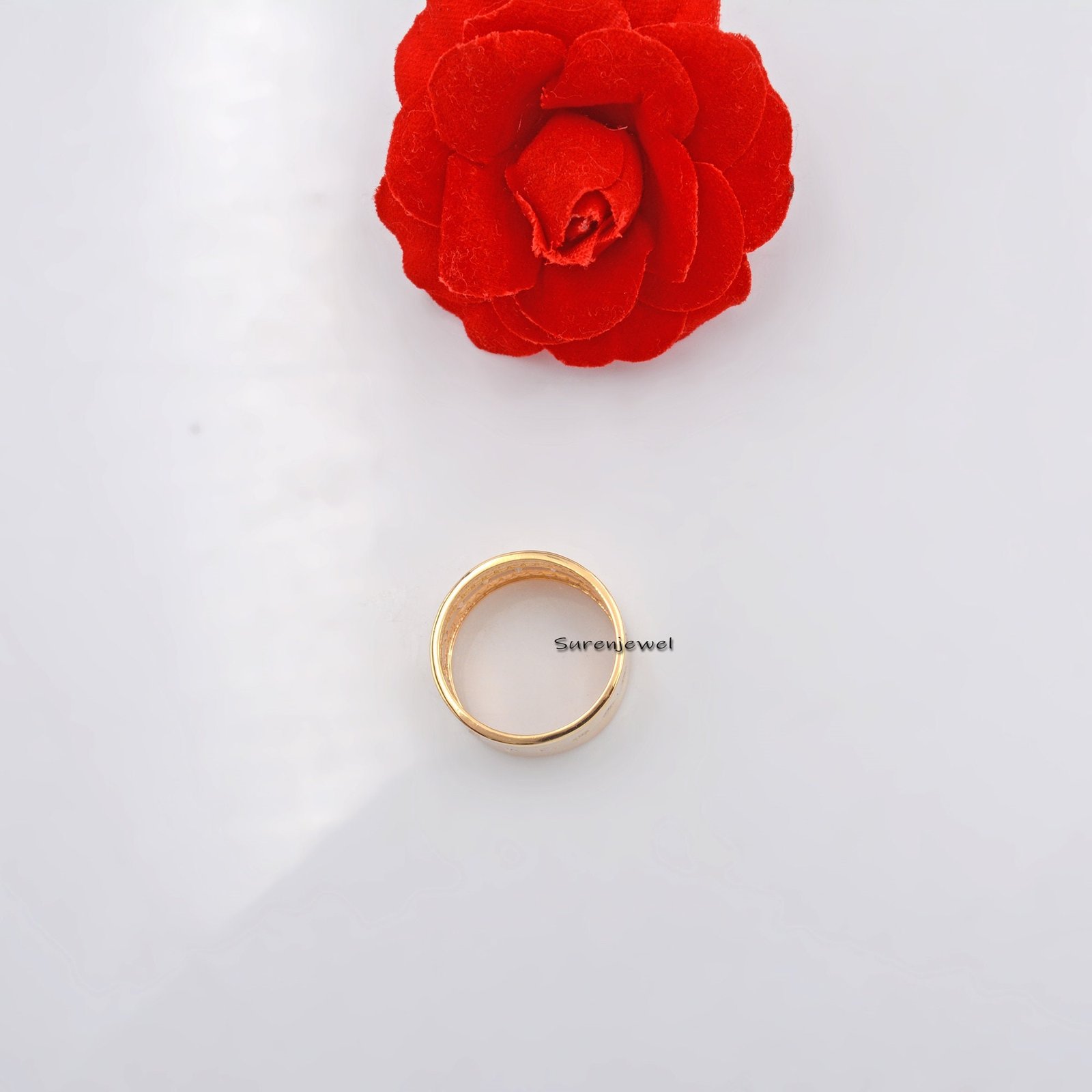 14k Gold Plated Diamond Cigar Ring, Wide 925 Silver Band - View 6 - Suren Jewels | SKU: SJR41-SLYGDI 14k Gold Plated Diamond Cigar Ring, Wide 925 Silver Band - View 6 - Suren Jewels | SKU: SJR41-SLYGDI