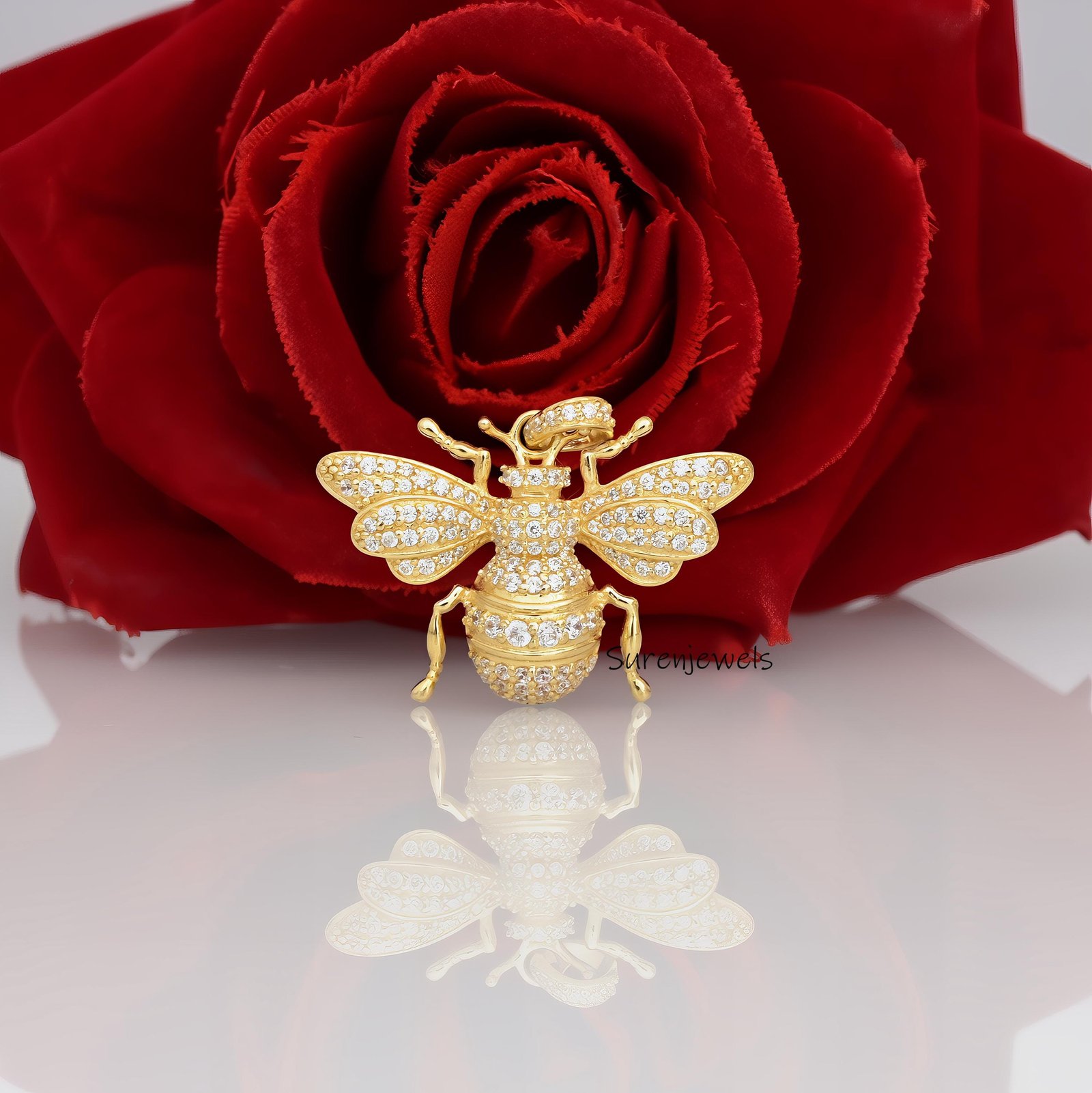 14K Gold Plated Diamond Honey Bee Pendant: Gemstone Silver Charm - Suren Jewels | SKU: SJP4673-SLYGYSP-25M,SJP4207-SLYGCZ-25M 14K Gold Plated Diamond Honey Bee Pendant: Gemstone Silver Charm - Suren Jewels | SKU: SJP4673-SLYGYSP-25M,SJP4207-SLYGCZ-25M