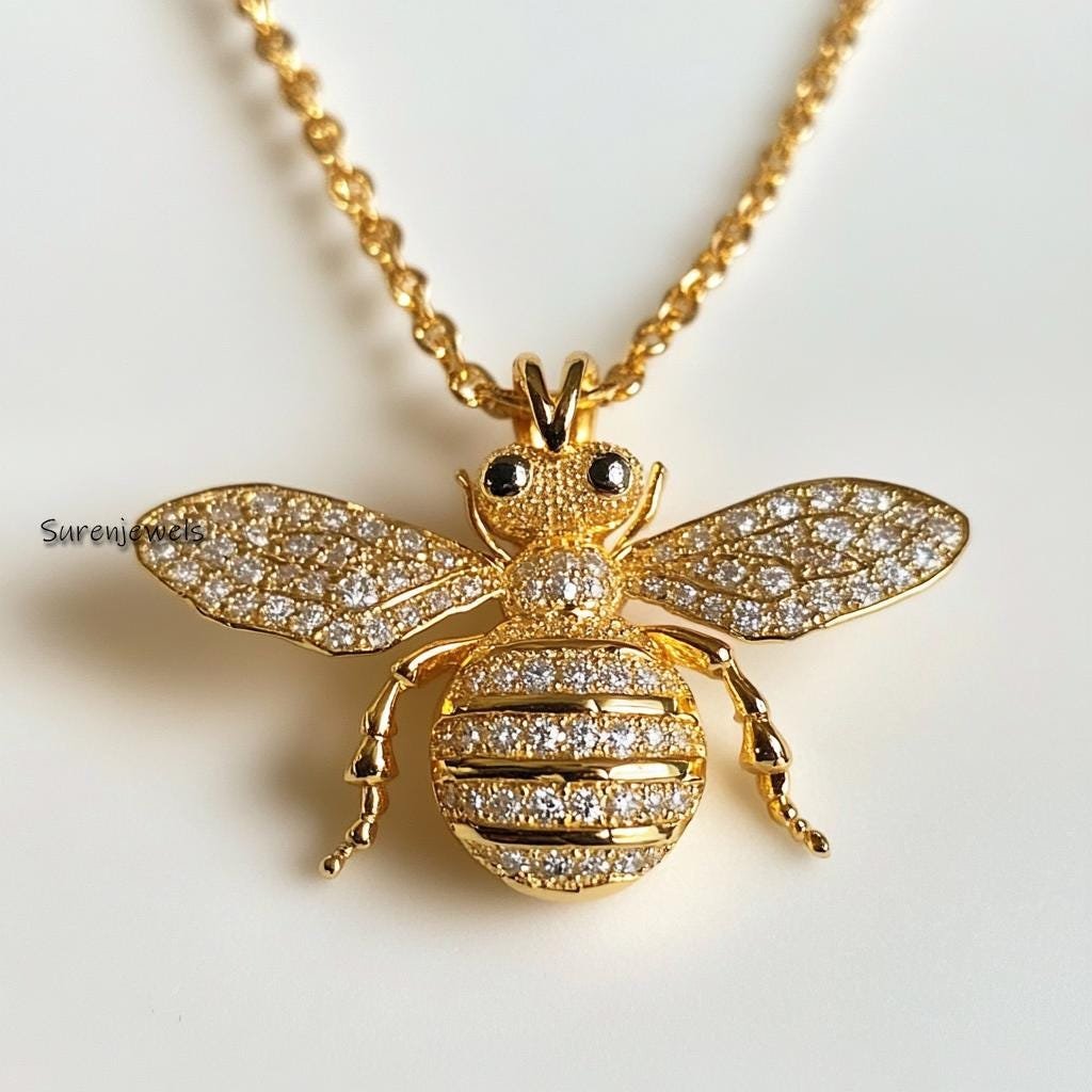 14K Gold Plated Diamond Honey Bee Pendant: Gemstone Silver Charm - View 2 - Suren Jewels | SKU: SJP4673-SLYGYSP-25M,SJP4207-S 14K Gold Plated Diamond Honey Bee Pendant: Gemstone Silver Charm - View 2 - Suren Jewels | SKU: SJP4673-SLYGYSP-25M,SJP4207-S