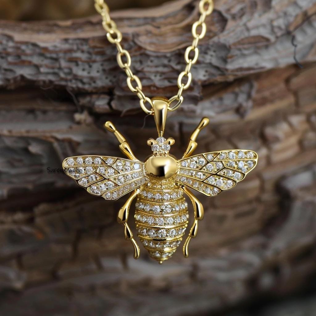 14K Gold Plated Diamond Honey Bee Pendant: Gemstone Silver Charm - View 3 - Suren Jewels | SKU: SJP4673-SLYGYSP-25M,SJP4207-S 14K Gold Plated Diamond Honey Bee Pendant: Gemstone Silver Charm - View 3 - Suren Jewels | SKU: SJP4673-SLYGYSP-25M,SJP4207-S