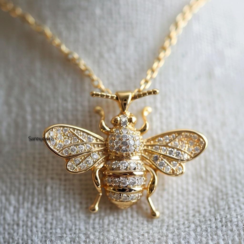 14K Gold Plated Diamond Honey Bee Pendant: Gemstone Silver Charm - View 6 - Suren Jewels | SKU: SJP4673-SLYGYSP-25M,SJP4207-S 14K Gold Plated Diamond Honey Bee Pendant: Gemstone Silver Charm - View 6 - Suren Jewels | SKU: SJP4673-SLYGYSP-25M,SJP4207-S