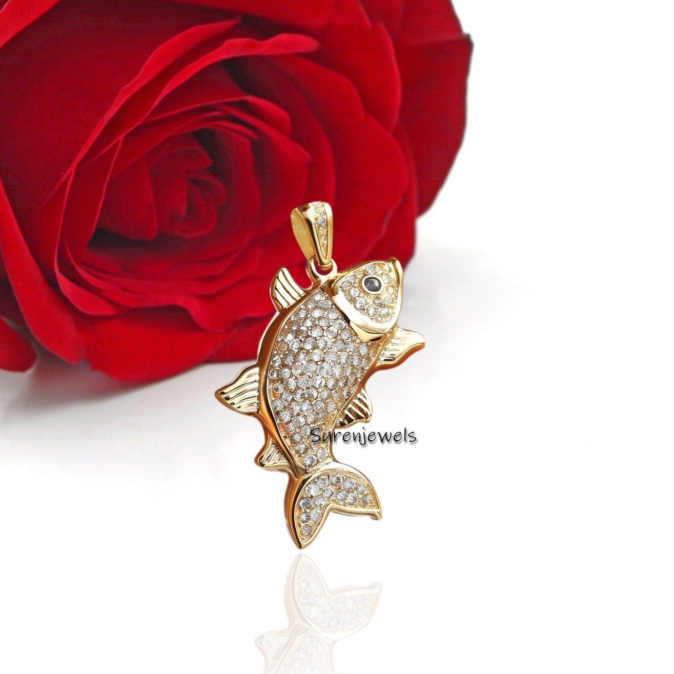 14K Gold Plated Fish Pendant: Lucky Charm Jewelry - Suren Jewels | SKU: SJP4281 14K Gold Plated Fish Pendant: Lucky Charm Jewelry - Suren Jewels | SKU: SJP4281