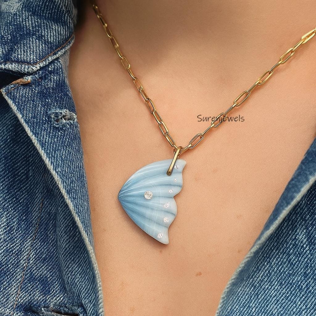 14K Gold Plated Fish Tail Pendant, Blue Chalcedony Mermaid Tail Necklace, Ocean Inspired Gemstone Jewelry, Beach Lover Gift - 14K Gold Plated Fish Tail Pendant, Blue Chalcedony Mermaid Tail Necklace, Ocean Inspired Gemstone Jewelry, Beach Lover Gift -