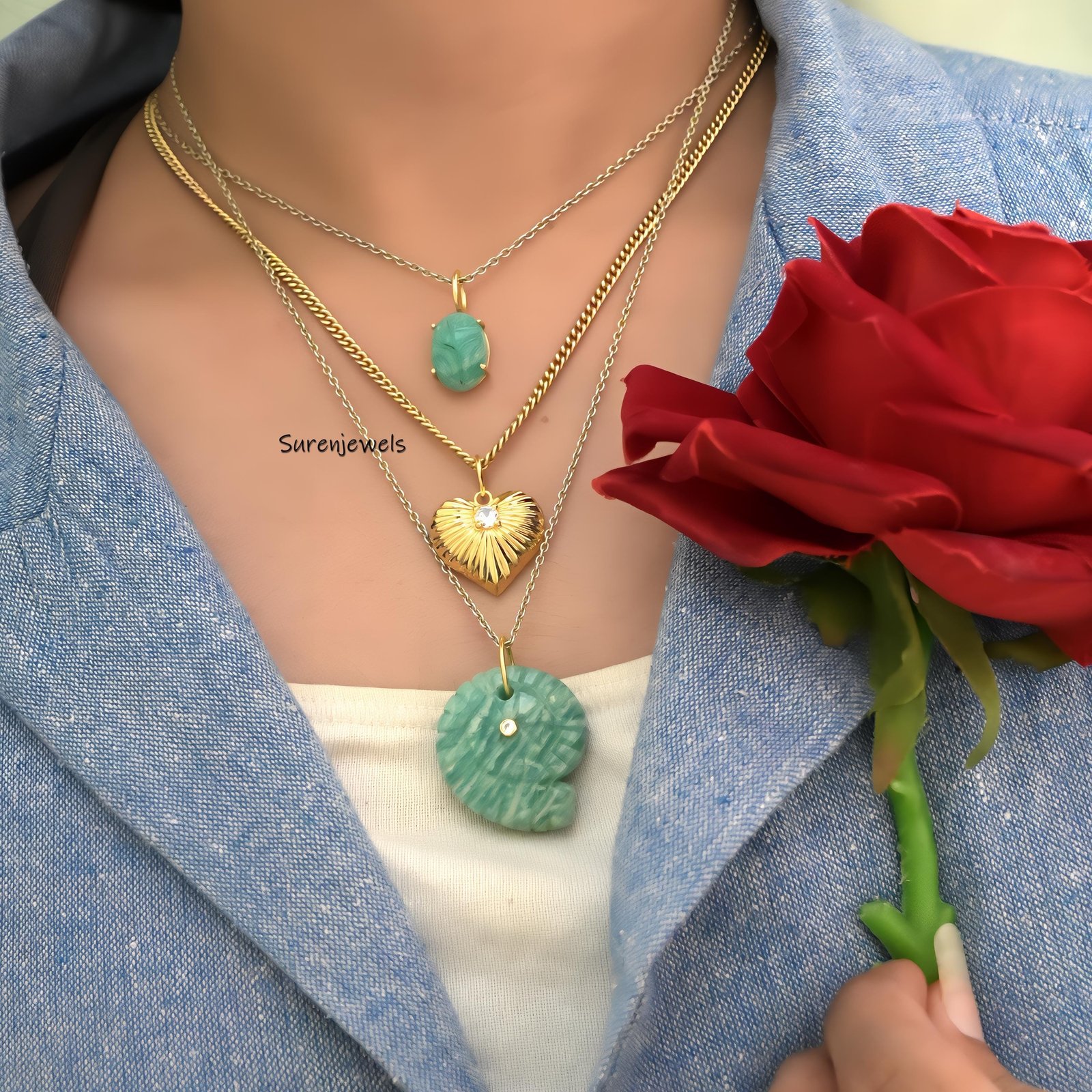 14K Gold Plated Fluted Heart Pendant with CZ Stone - View 2 - Suren Jewels | SKU: SJP2508 14K Gold Plated Fluted Heart Pendant with CZ Stone - View 2 - Suren Jewels | SKU: SJP2508