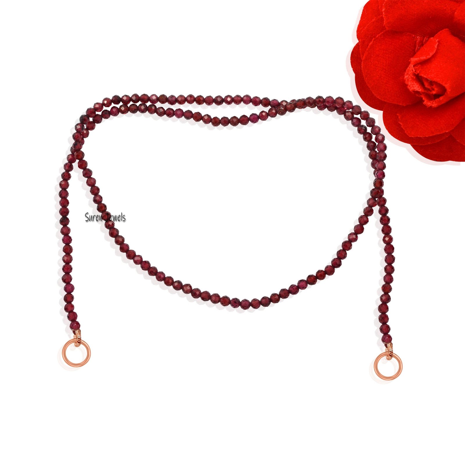 14k Gold Plated Gemstone Bead Necklace with Carabiner Clasp - View 4 - Suren Jewels | SKU: SJN219- 14k Gold Plated Gemstone Bead Necklace with Carabiner Clasp - View 4 - Suren Jewels | SKU: SJN219-