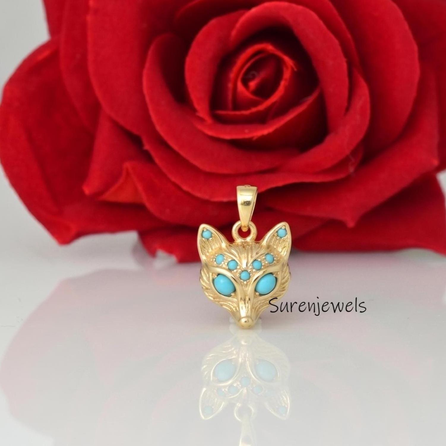 14k Gold Plated Gemstone Fox Pendant, Turquoise Fox Charm Pendant, Gold Carved Fox Charm Pendant, Handmade Fox Pendant, Anima 14k Gold Plated Gemstone Fox Pendant, Turquoise Fox Charm Pendant, Gold Carved Fox Charm Pendant, Handmade Fox Pendant, Anima