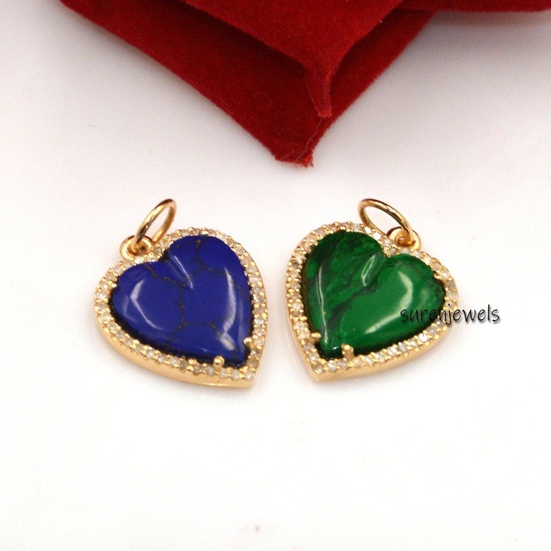 14K Gold Plated Heart Pendant: Gemstone & Moissanite Carved Heart - View 3 - Suren Jewels | SKU: SJP1052-SLYGRQDI-15M 14K Gold Plated Heart Pendant: Gemstone & Moissanite Carved Heart - View 3 - Suren Jewels | SKU: SJP1052-SLYGRQDI-15M