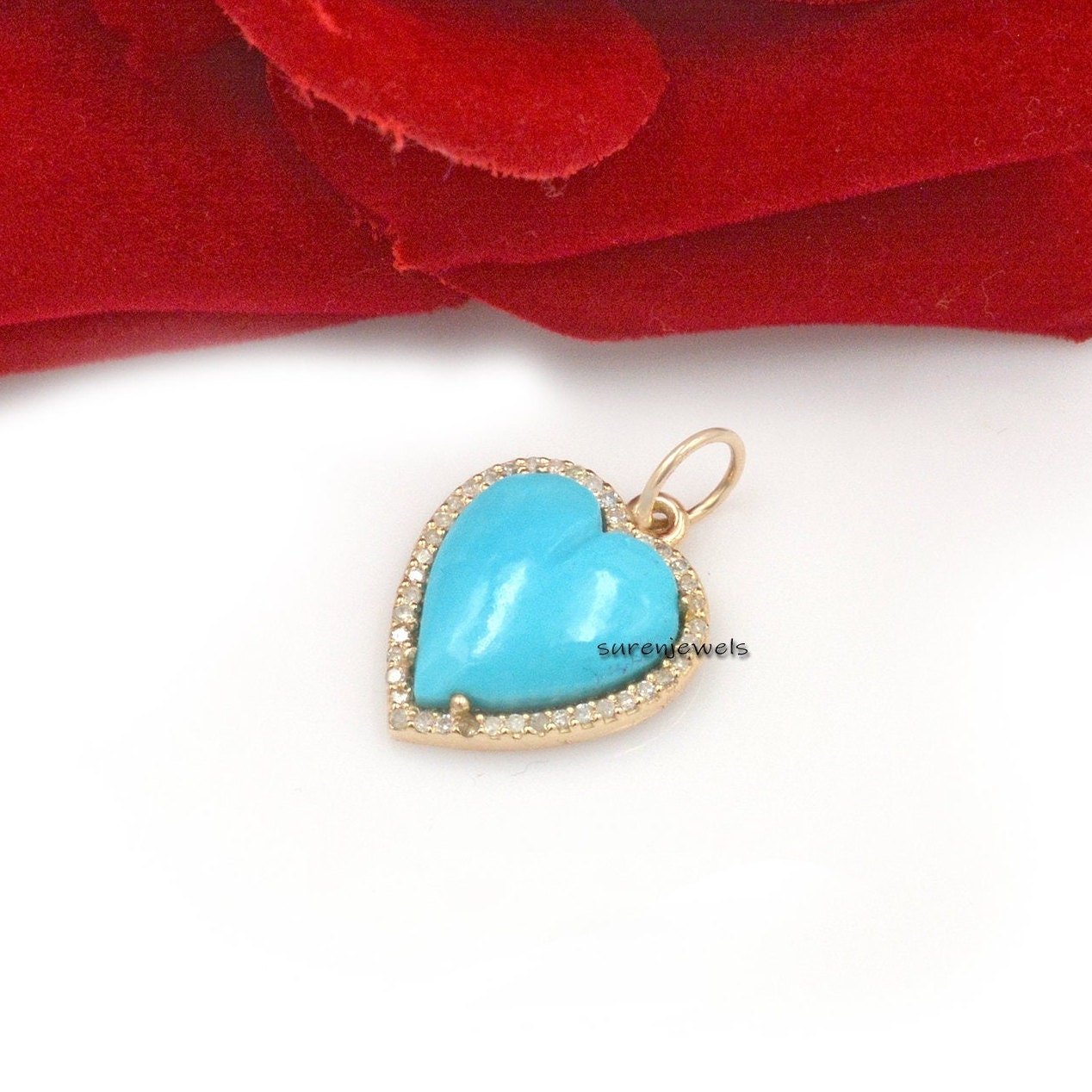 14K Gold Plated Heart Pendant: Gemstone & Moissanite Carved Heart - View 7 - Suren Jewels | SKU: SJP1052-SLYGRQDI-15M 14K Gold Plated Heart Pendant: Gemstone & Moissanite Carved Heart - View 7 - Suren Jewels | SKU: SJP1052-SLYGRQDI-15M