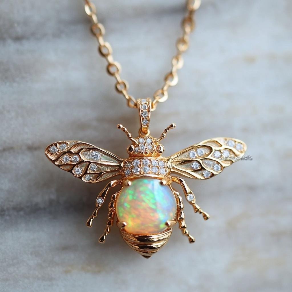 14K Gold Plated Honey Bee Pendant: Gemstone Silver Bee Charm - View 2 - Suren Jewels | SKU: SJP,SJP5300-SLWGEOPCZ-30M,SJP5634 14K Gold Plated Honey Bee Pendant: Gemstone Silver Bee Charm - View 2 - Suren Jewels | SKU: SJP,SJP5300-SLWGEOPCZ-30M,SJP5634