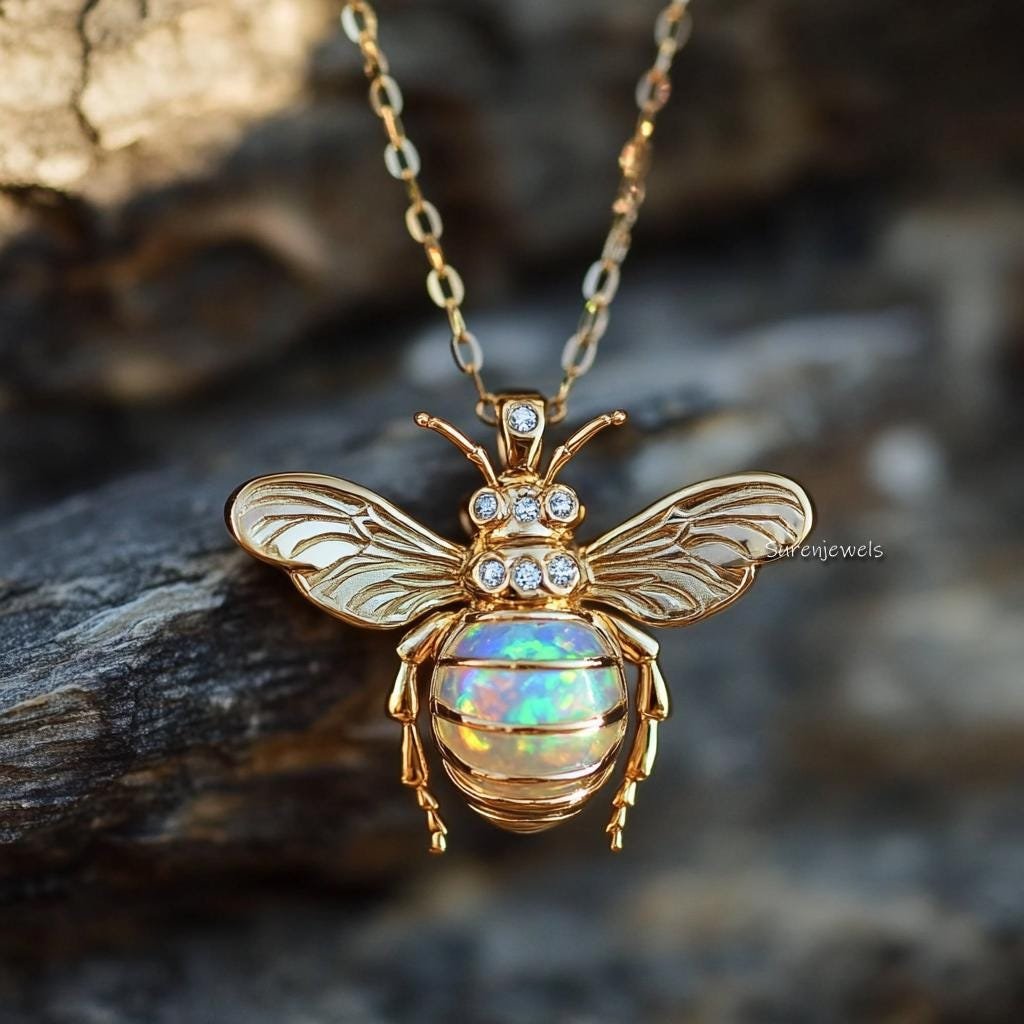14K Gold Plated Honey Bee Pendant: Gemstone Silver Bee Charm - View 3 - Suren Jewels | SKU: SJP,SJP5300-SLWGEOPCZ-30M,SJP5634 14K Gold Plated Honey Bee Pendant: Gemstone Silver Bee Charm - View 3 - Suren Jewels | SKU: SJP,SJP5300-SLWGEOPCZ-30M,SJP5634