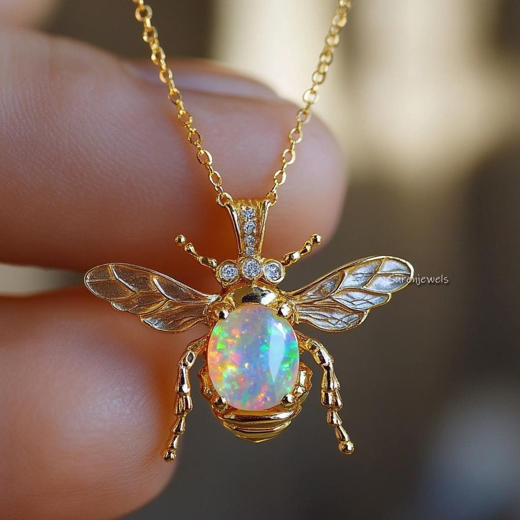 14K Gold Plated Honey Bee Pendant: Gemstone Silver Bee Charm - View 4 - Suren Jewels | SKU: SJP,SJP5300-SLWGEOPCZ-30M,SJP5634 14K Gold Plated Honey Bee Pendant: Gemstone Silver Bee Charm - View 4 - Suren Jewels | SKU: SJP,SJP5300-SLWGEOPCZ-30M,SJP5634