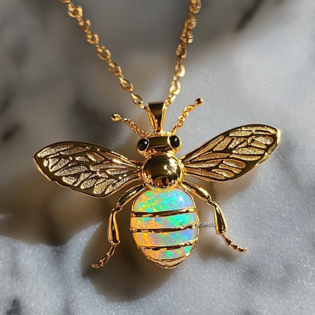 14K Gold Plated Honey Bee Pendant: Gemstone Silver Bee Charm - View 5 - Suren Jewels | SKU: SJP,SJP5300-SLWGEOPCZ-30M,SJP5634 14K Gold Plated Honey Bee Pendant: Gemstone Silver Bee Charm - View 5 - Suren Jewels | SKU: SJP,SJP5300-SLWGEOPCZ-30M,SJP5634