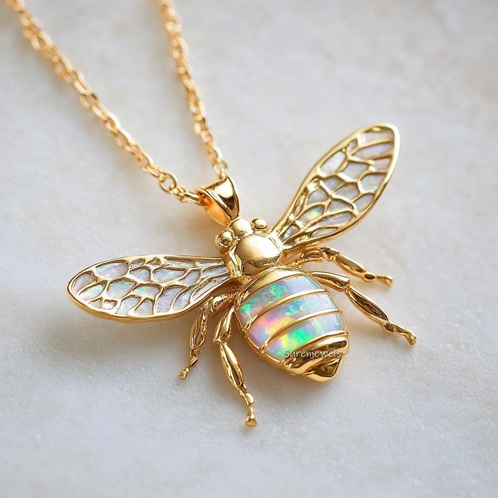 14K Gold Plated Honey Bee Pendant: Gemstone Silver Bee Charm - View 6 - Suren Jewels | SKU: SJP,SJP5300-SLWGEOPCZ-30M,SJP5634 14K Gold Plated Honey Bee Pendant: Gemstone Silver Bee Charm - View 6 - Suren Jewels | SKU: SJP,SJP5300-SLWGEOPCZ-30M,SJP5634