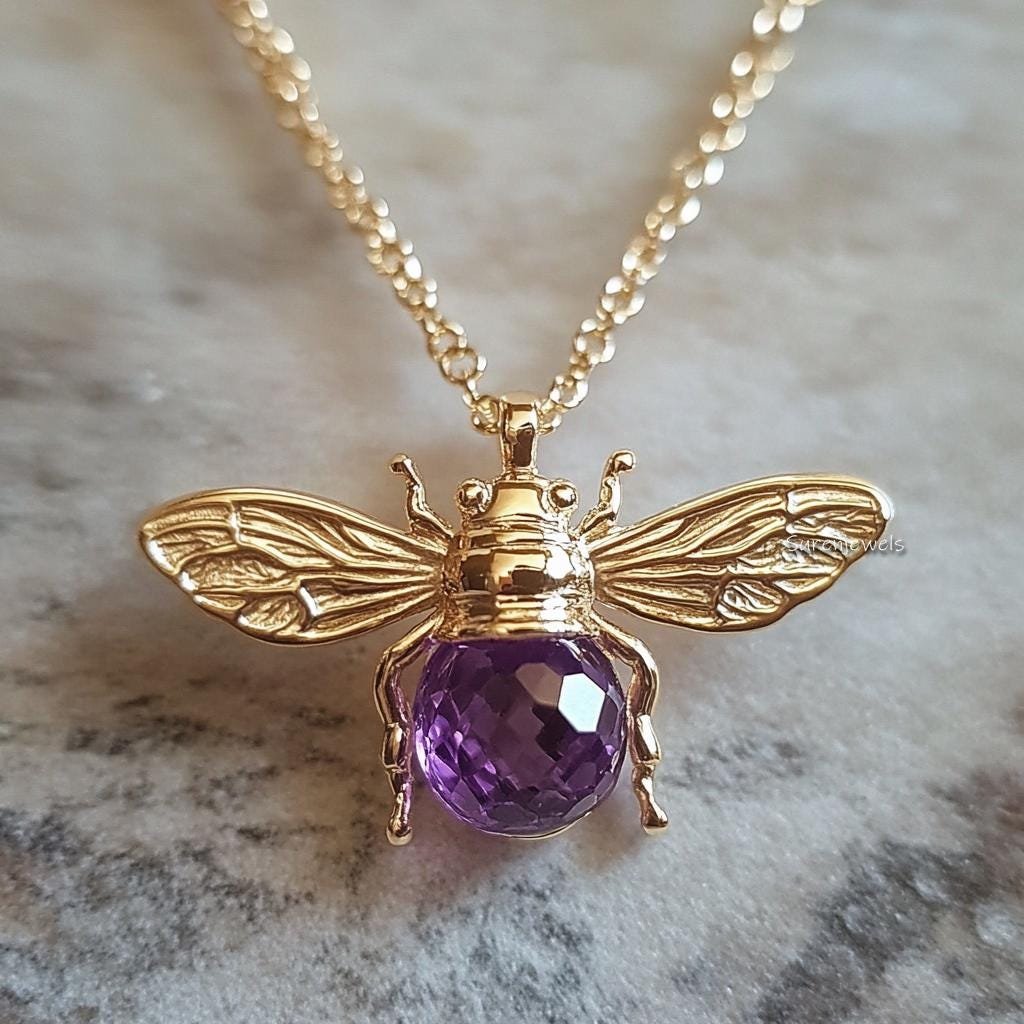 14K Gold Plated Honey Bee Pendant: Gemstone Silver Bee Charm - View 7 - Suren Jewels | SKU: SJP,SJP5300-SLWGEOPCZ-30M,SJP5634 14K Gold Plated Honey Bee Pendant: Gemstone Silver Bee Charm - View 7 - Suren Jewels | SKU: SJP,SJP5300-SLWGEOPCZ-30M,SJP5634