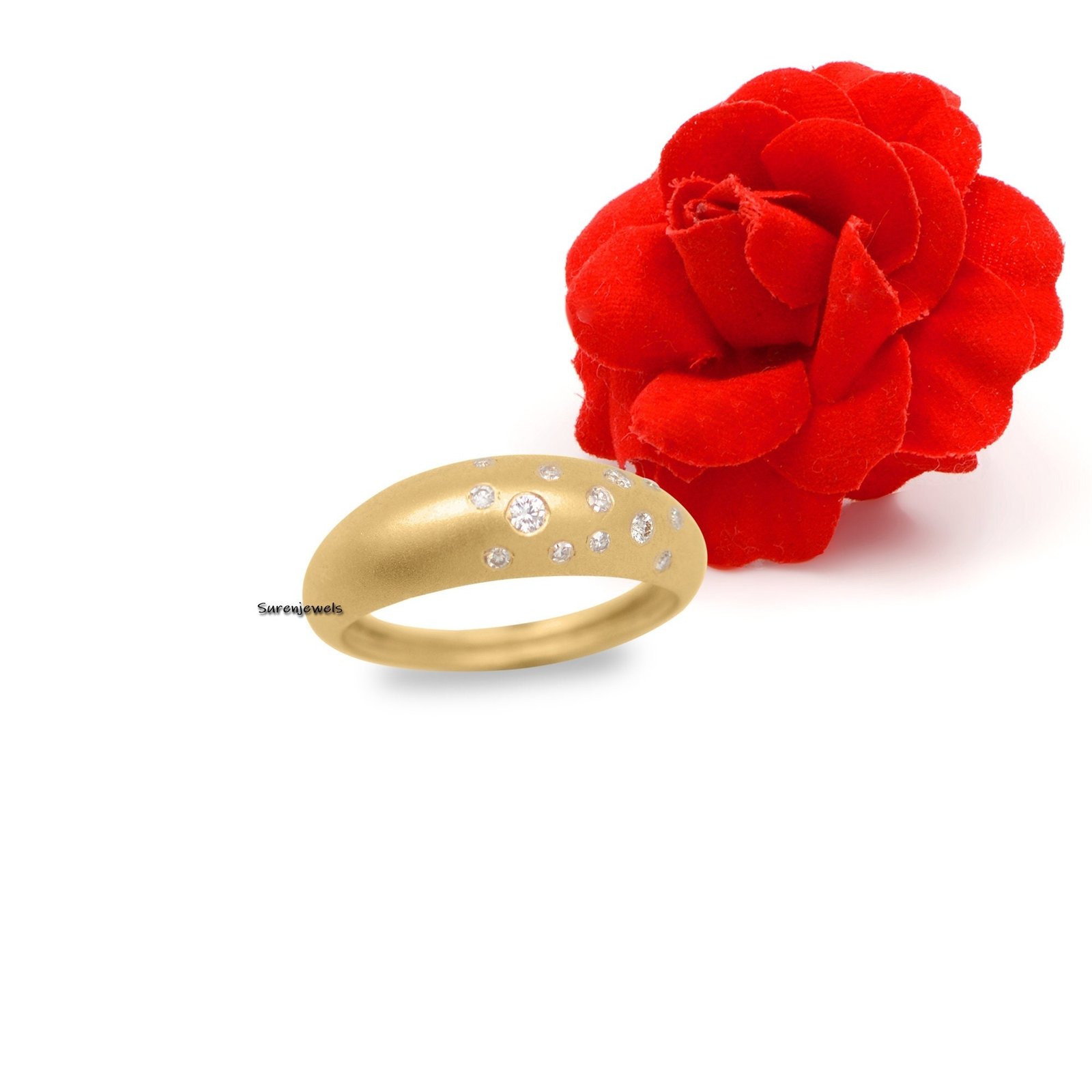 14K Gold Plated Moissanite Bombe Ring: Chunky Dome Statement Ring - Suren Jewels | SKU: SJR484-14KYGDI 14K Gold Plated Moissanite Bombe Ring: Chunky Dome Statement Ring - Suren Jewels | SKU: SJR484-14KYGDI