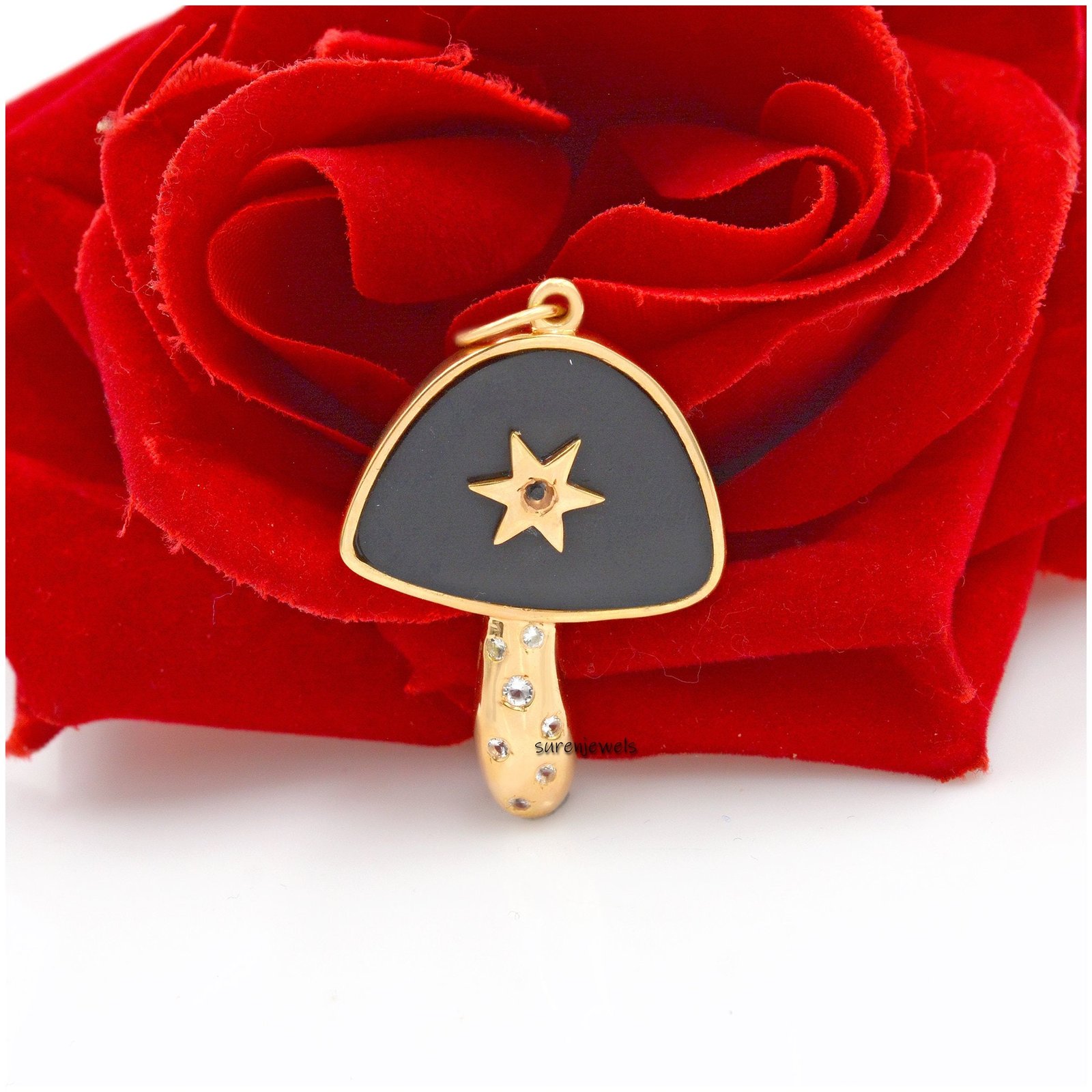 14K Gold Plated Mushroom Pendant: Multi Stone, White Topaz - View 4 - Suren Jewels | SKU: SJM23-SLYGMSWT 14K Gold Plated Mushroom Pendant: Multi Stone, White Topaz - View 4 - Suren Jewels | SKU: SJM23-SLYGMSWT