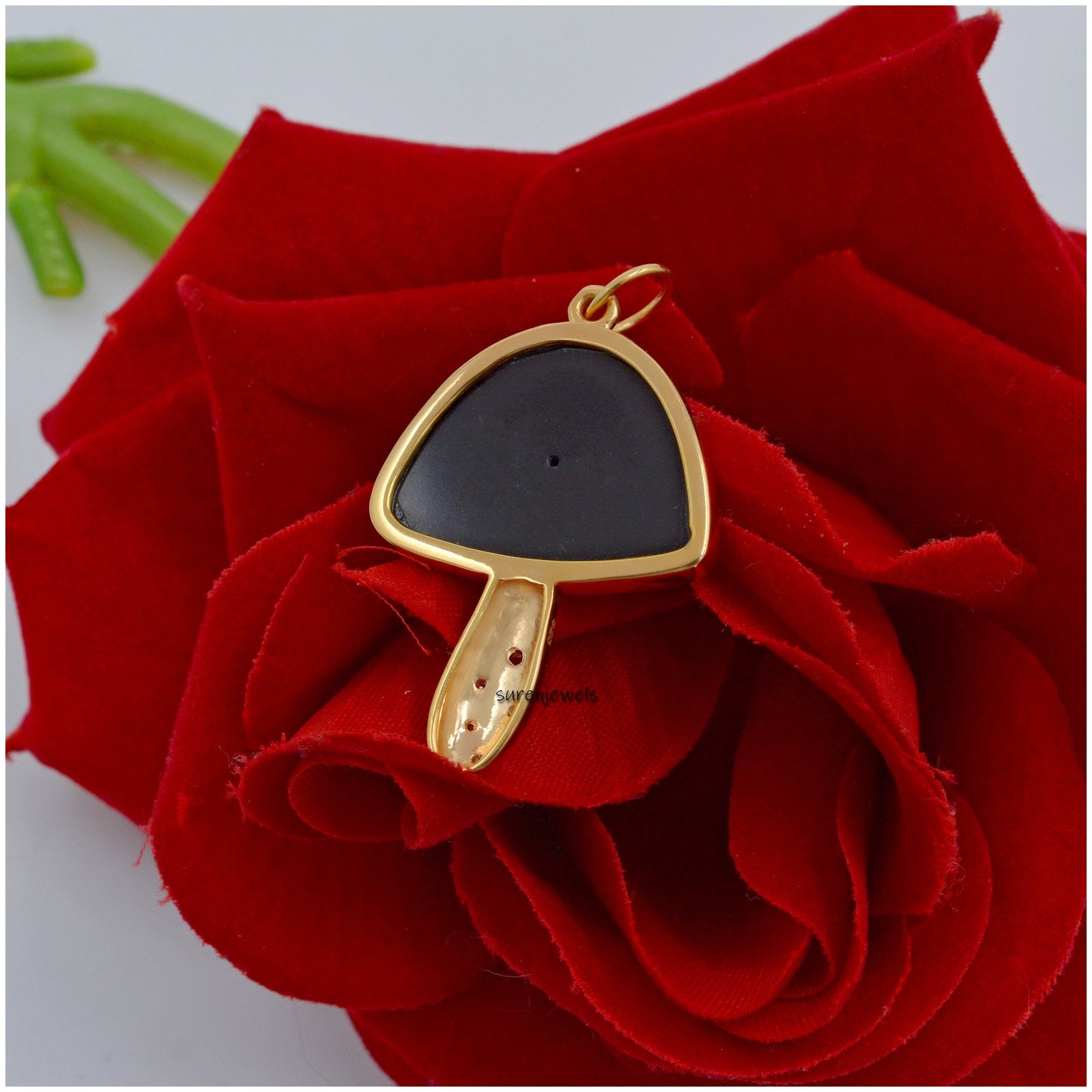 14K Gold Plated Mushroom Pendant: Multi Stone, White Topaz - View 5 - Suren Jewels | SKU: SJM23-SLYGMSWT 14K Gold Plated Mushroom Pendant: Multi Stone, White Topaz - View 5 - Suren Jewels | SKU: SJM23-SLYGMSWT