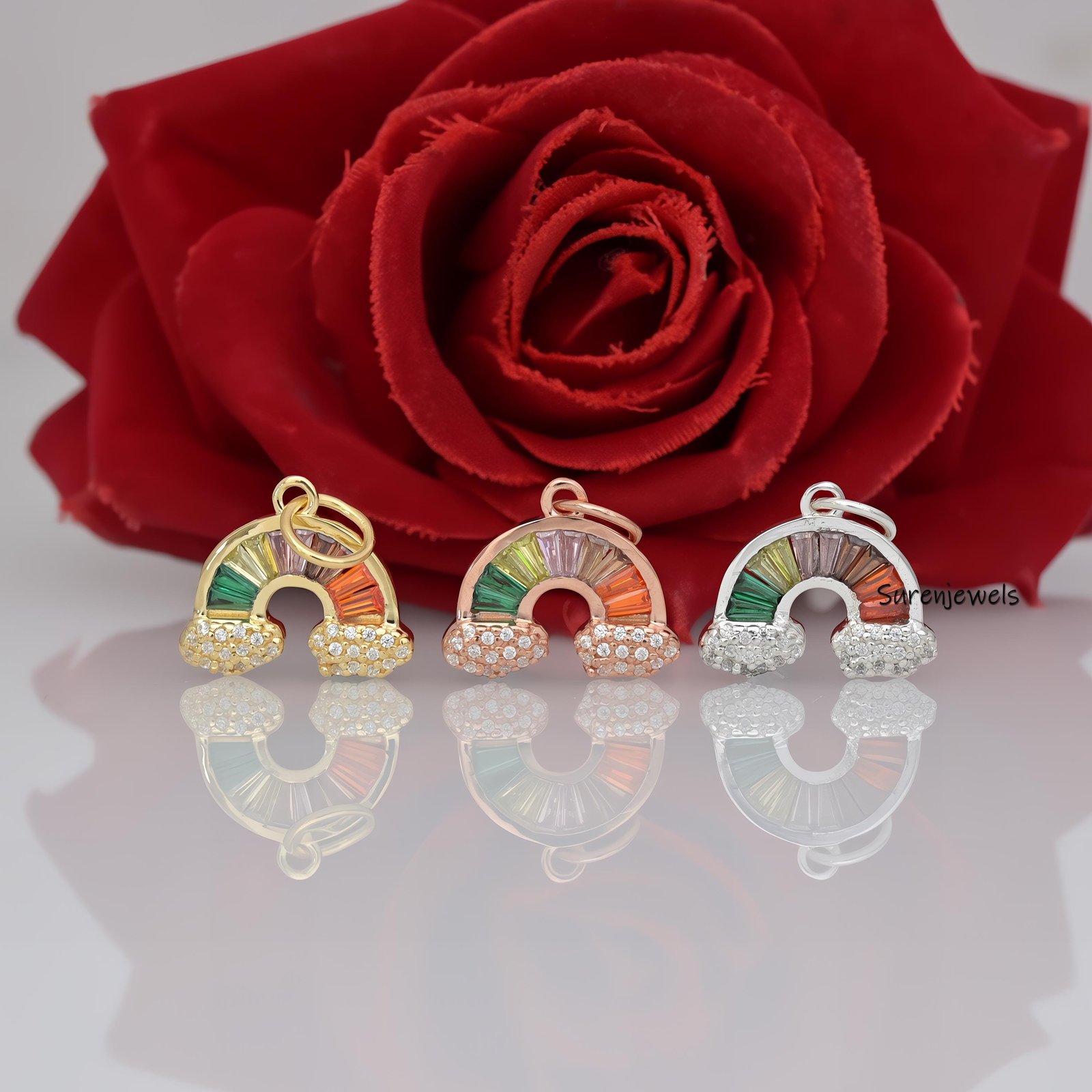 14k Gold Plated Rainbow Pendant: Multi Baguette Charm - Suren Jewels | SKU: SJP1183-SLYGMTBTTCZ 14k Gold Plated Rainbow Pendant: Multi Baguette Charm - Suren Jewels | SKU: SJP1183-SLYGMTBTTCZ