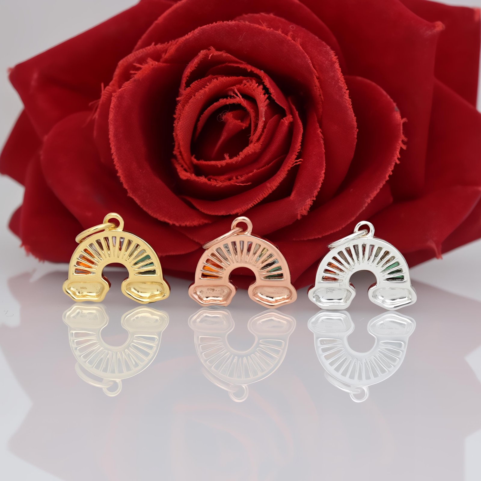 14k Gold Plated Rainbow Pendant: Multi Baguette Charm - View 3 - Suren Jewels | SKU: SJP1183-SLYGMTBTTCZ 14k Gold Plated Rainbow Pendant: Multi Baguette Charm - View 3 - Suren Jewels | SKU: SJP1183-SLYGMTBTTCZ