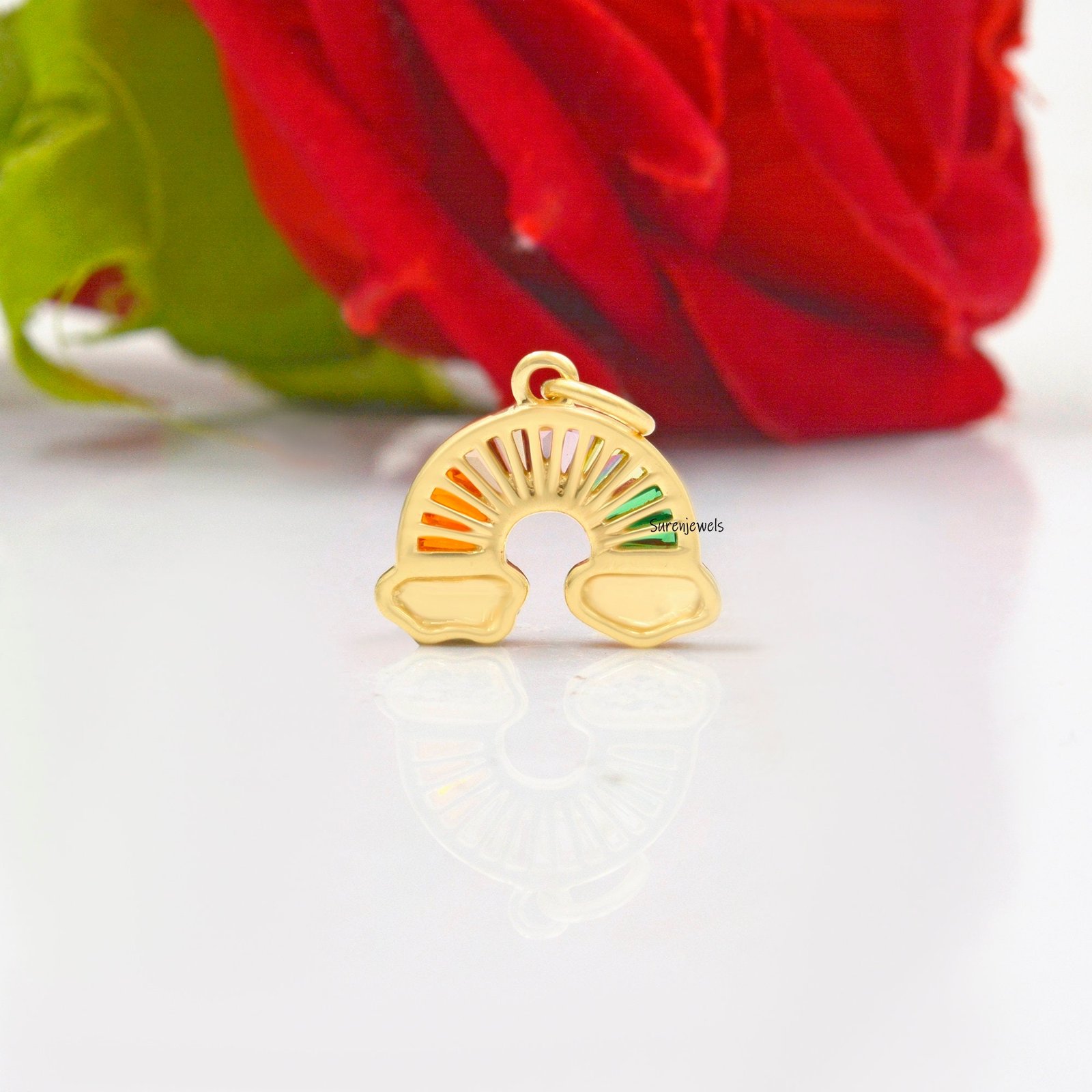 14k Gold Plated Rainbow Pendant: Multi Baguette Charm - View 5 - Suren Jewels | SKU: SJP1183-SLYGMTBTTCZ 14k Gold Plated Rainbow Pendant: Multi Baguette Charm - View 5 - Suren Jewels | SKU: SJP1183-SLYGMTBTTCZ