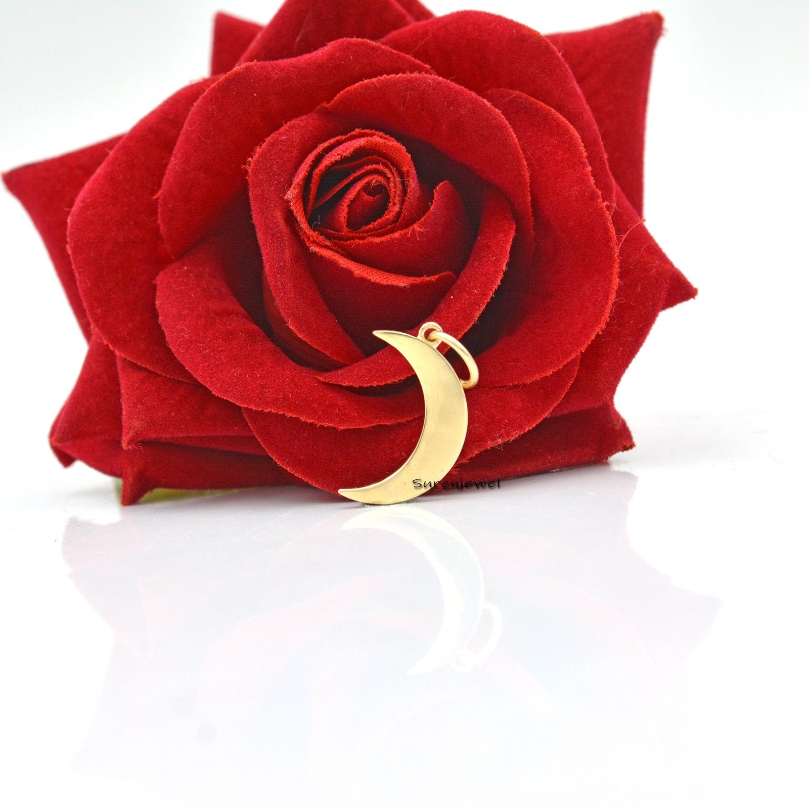 14K Gold Plated Silver Half Moon Pendant: Pave Diamond Jewelry - View 2 - Suren Jewels | SKU: SJP1016-SLNSMN-22M 14K Gold Plated Silver Half Moon Pendant: Pave Diamond Jewelry - View 2 - Suren Jewels | SKU: SJP1016-SLNSMN-22M