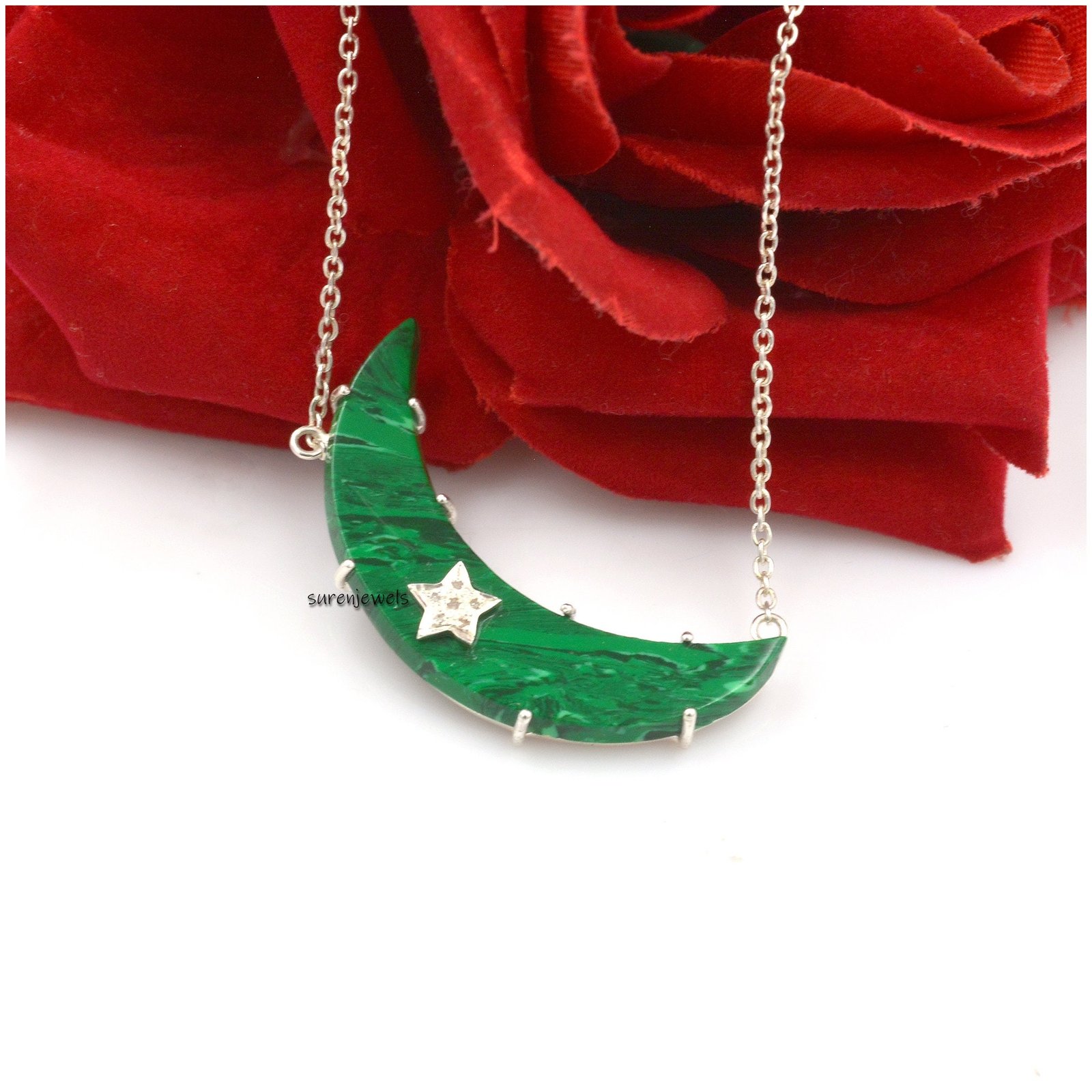 14k Gold Plated Turquoise Moon Pendant Necklace: Gemstone Jewelry - Suren Jewels | SKU: SJN693-SLNSDIMK-18I 14k Gold Plated Turquoise Moon Pendant Necklace: Gemstone Jewelry - Suren Jewels | SKU: SJN693-SLNSDIMK-18I