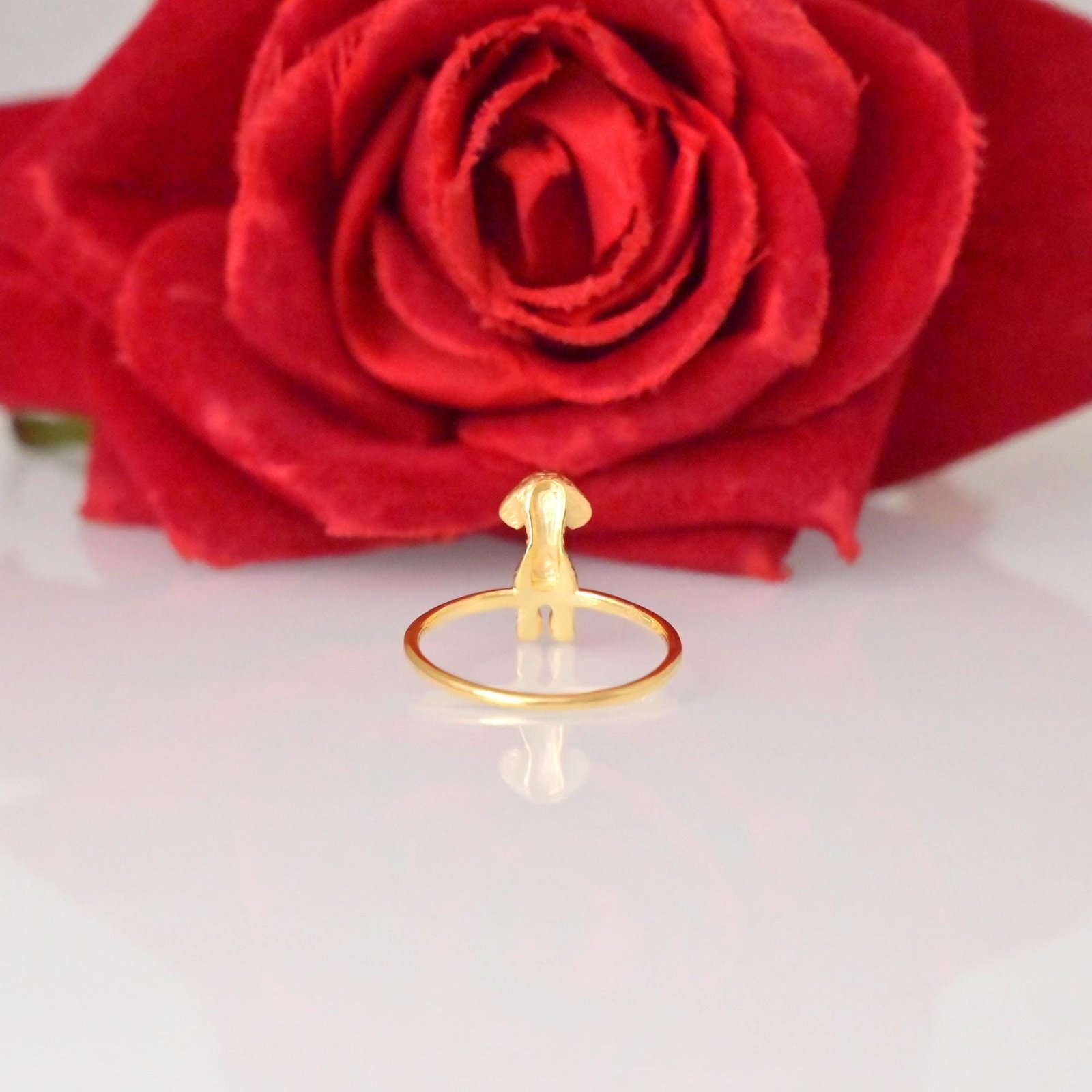 14k Gold Poodle Ring: Dainty Animal Jewelry - View 2 - Suren Jewels | SKU: SJR2961-SLNSBKCZ-US-10 14k Gold Poodle Ring: Dainty Animal Jewelry - View 2 - Suren Jewels | SKU: SJR2961-SLNSBKCZ-US-10