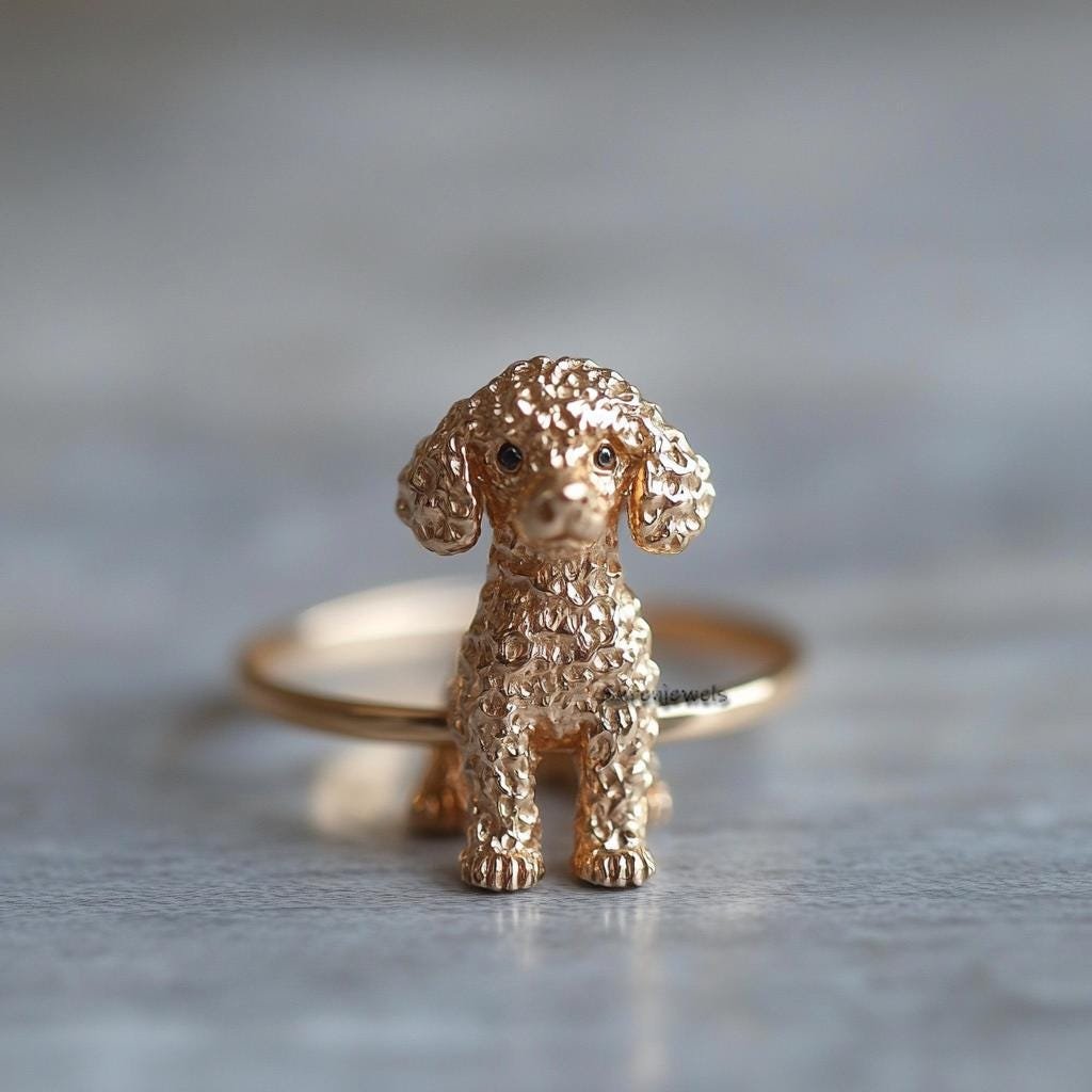 14k Gold Poodle Ring: Dainty Animal Jewelry - View 3 - Suren Jewels | SKU: SJR2961-SLNSBKCZ-US-10 14k Gold Poodle Ring: Dainty Animal Jewelry - View 3 - Suren Jewels | SKU: SJR2961-SLNSBKCZ-US-10