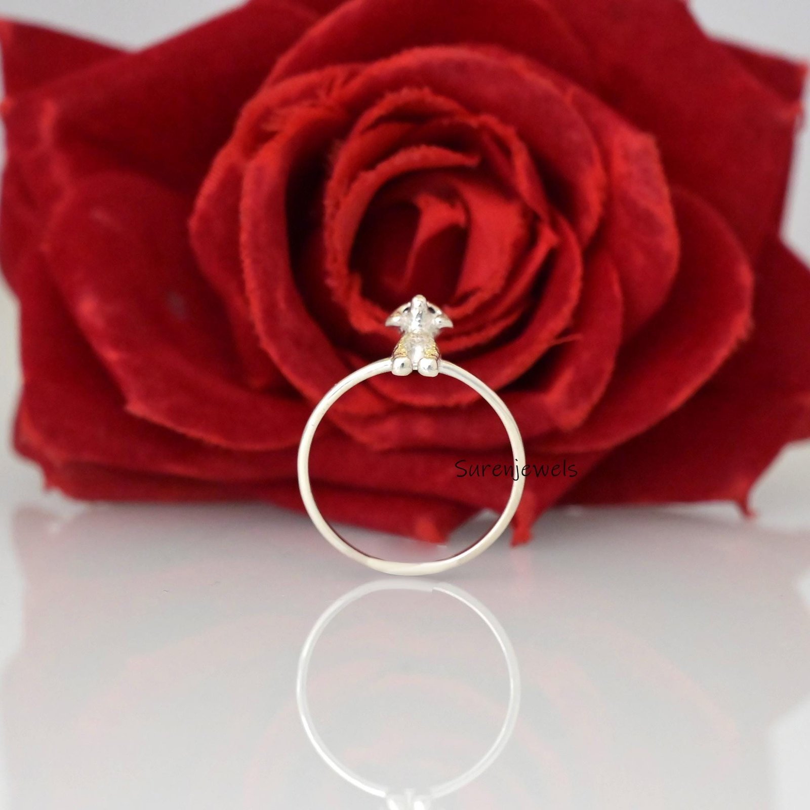 14k Gold Poodle Ring: Dainty Animal Jewelry - View 4 - Suren Jewels | SKU: SJR2961-SLNSBKCZ-US-10 14k Gold Poodle Ring: Dainty Animal Jewelry - View 4 - Suren Jewels | SKU: SJR2961-SLNSBKCZ-US-10