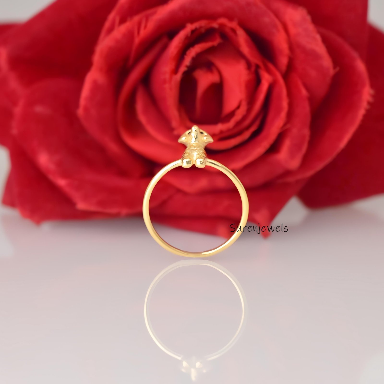 14k Gold Poodle Ring: Dainty Animal Jewelry - View 5 - Suren Jewels | SKU: SJR2961-SLNSBKCZ-US-10 14k Gold Poodle Ring: Dainty Animal Jewelry - View 5 - Suren Jewels | SKU: SJR2961-SLNSBKCZ-US-10