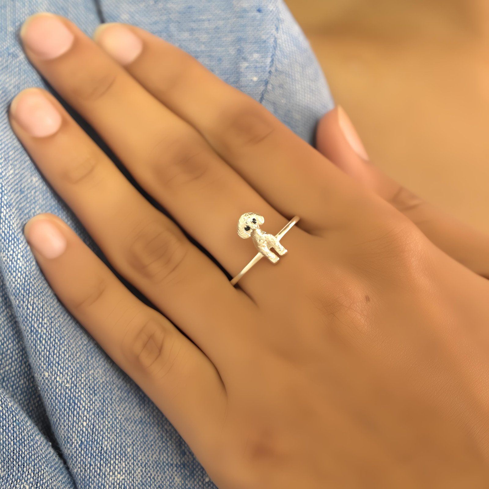 14k Gold Poodle Ring: Dainty Animal Jewelry - View 6 - Suren Jewels | SKU: SJR2961-SLNSBKCZ-US-10 14k Gold Poodle Ring: Dainty Animal Jewelry - View 6 - Suren Jewels | SKU: SJR2961-SLNSBKCZ-US-10