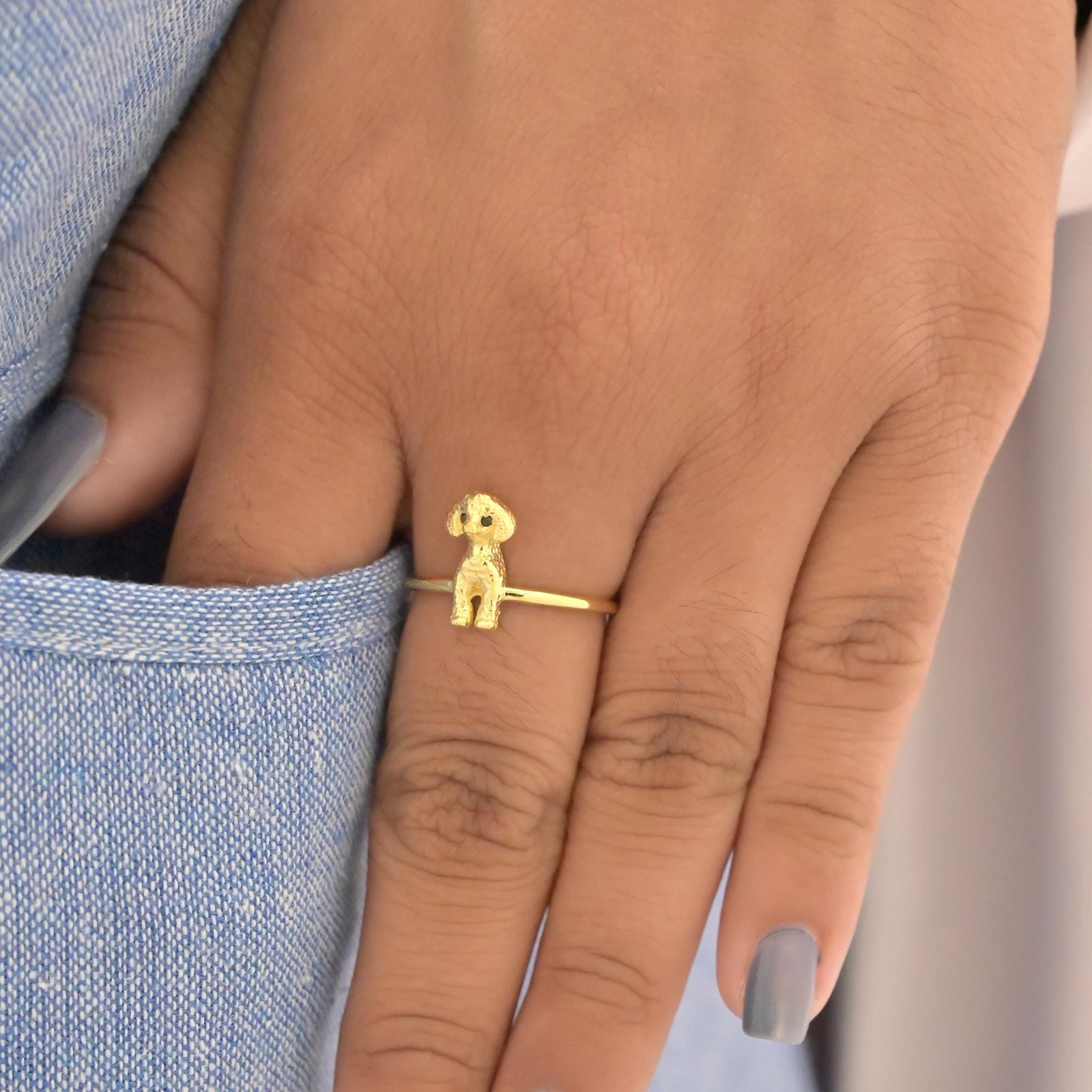 14k Gold Poodle Ring: Dainty Animal Jewelry - View 7 - Suren Jewels | SKU: SJR2961-SLNSBKCZ-US-10 14k Gold Poodle Ring: Dainty Animal Jewelry - View 7 - Suren Jewels | SKU: SJR2961-SLNSBKCZ-US-10