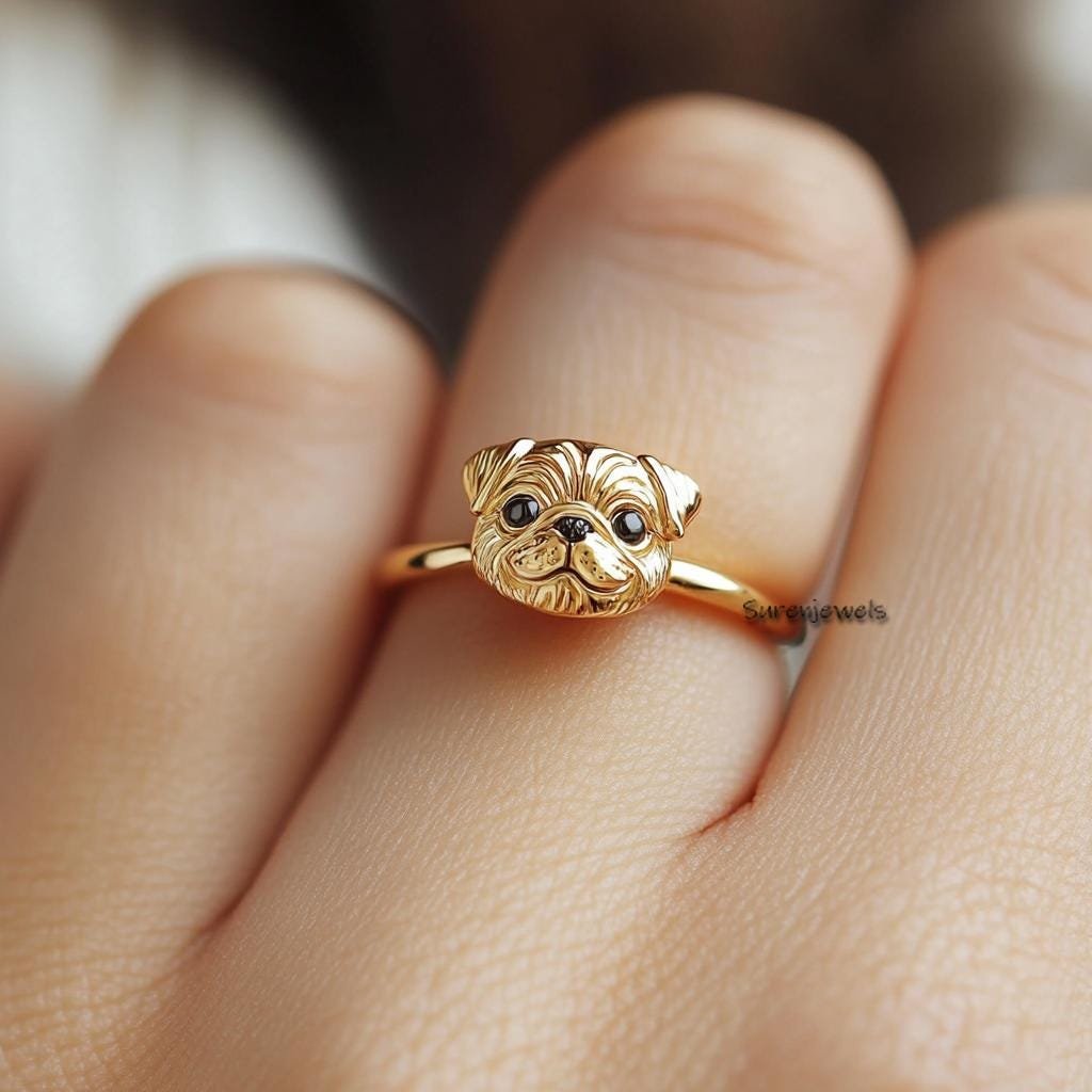 14K Gold Pug Ring: Handmade Animal Jewelry - Suren Jewels | SKU: SJR2913-SLRG-US-6,SJR3186-SLRGBKCZ-US-7 14K Gold Pug Ring: Handmade Animal Jewelry - Suren Jewels | SKU: SJR2913-SLRG-US-6,SJR3186-SLRGBKCZ-US-7