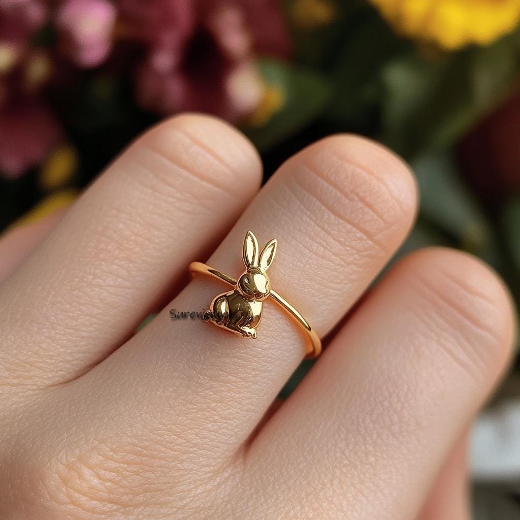 14k Gold Rabbit Ring: Dainty Bunny Animal Jewelry - View 3 - Suren Jewels | SKU: SJR2886-SLYG-US-6,SJR3037-SLWGBKCZ-US-10,SJR 14k Gold Rabbit Ring: Dainty Bunny Animal Jewelry - View 3 - Suren Jewels | SKU: SJR2886-SLYG-US-6,SJR3037-SLWGBKCZ-US-10,SJR
