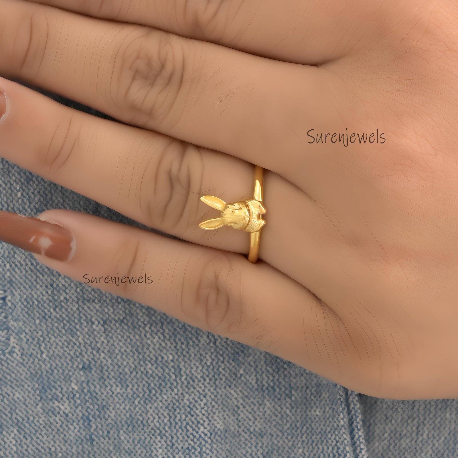 14k Gold Rabbit Ring: Dainty Bunny Animal Jewelry - View 4 - Suren Jewels | SKU: SJR2886-SLYG-US-6,SJR3037-SLWGBKCZ-US-10,SJR 14k Gold Rabbit Ring: Dainty Bunny Animal Jewelry - View 4 - Suren Jewels | SKU: SJR2886-SLYG-US-6,SJR3037-SLWGBKCZ-US-10,SJR