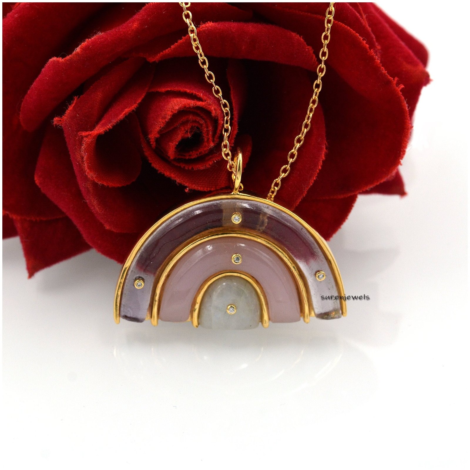 14k Gold Rainbow Pendant: Multi Gemstone & White Topaz - View 3 - Suren Jewels | SKU: SJP1175-SLYGPZCRWT 14k Gold Rainbow Pendant: Multi Gemstone & White Topaz - View 3 - Suren Jewels | SKU: SJP1175-SLYGPZCRWT