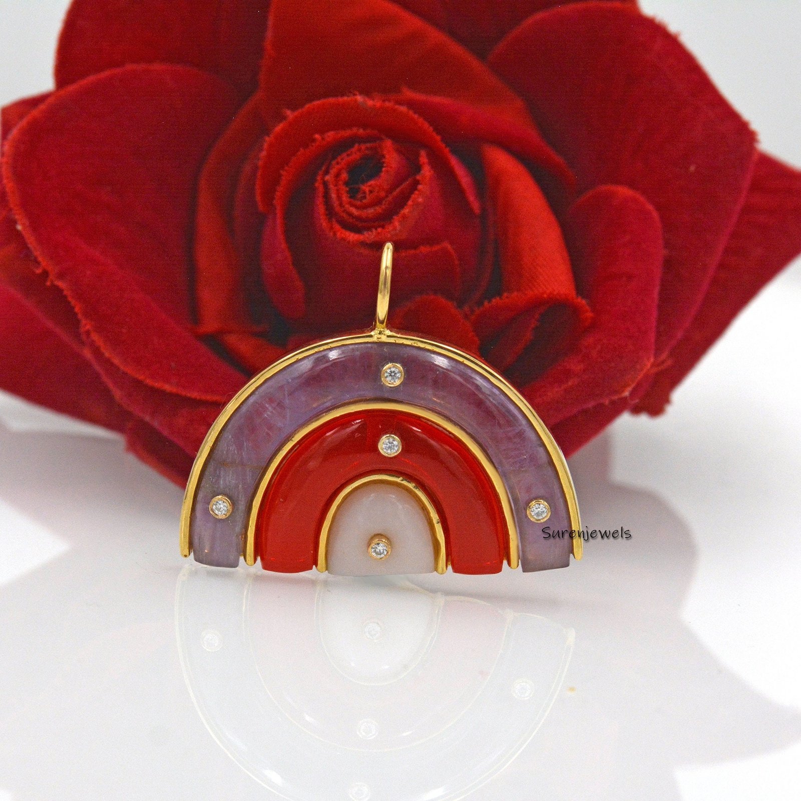 14k Gold Rainbow Pendant: Multi Gemstone & White Topaz - View 4 - Suren Jewels | SKU: SJP1175-SLYGPZCRWT 14k Gold Rainbow Pendant: Multi Gemstone & White Topaz - View 4 - Suren Jewels | SKU: SJP1175-SLYGPZCRWT