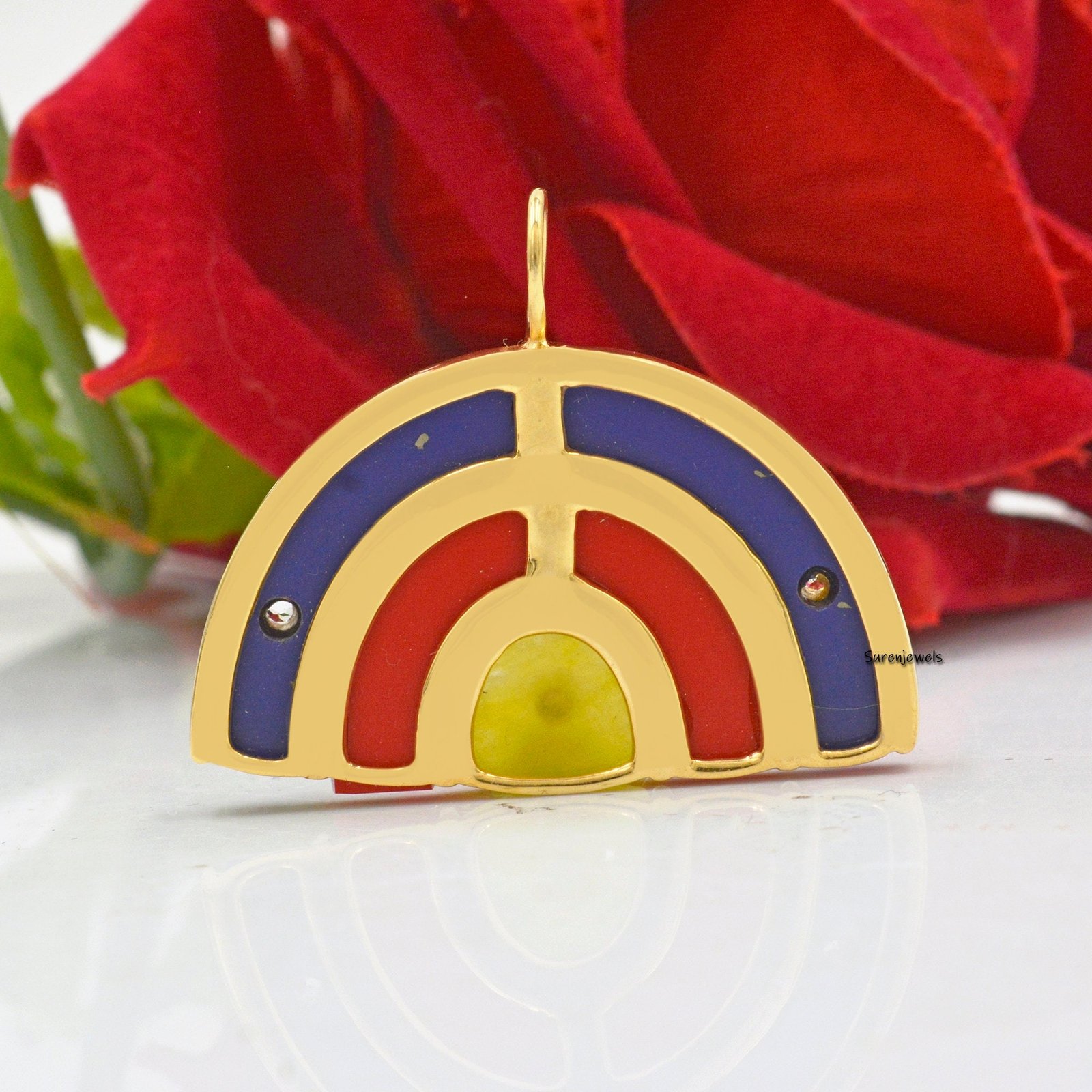 14k Gold Rainbow Pendant: Multi Gemstone & White Topaz - View 5 - Suren Jewels | SKU: SJP1175-SLYGPZCRWT 14k Gold Rainbow Pendant: Multi Gemstone & White Topaz - View 5 - Suren Jewels | SKU: SJP1175-SLYGPZCRWT