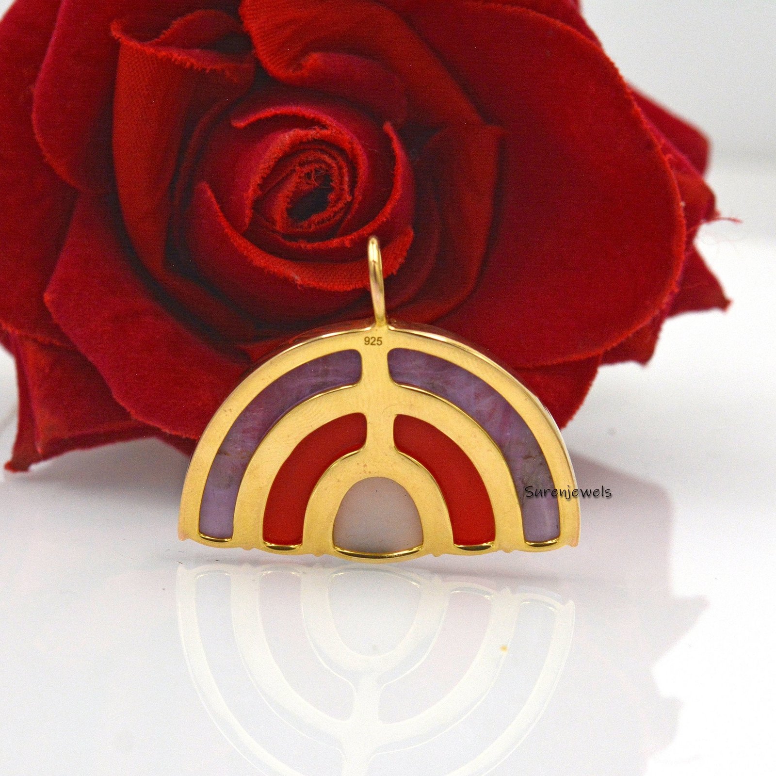 14k Gold Rainbow Pendant: Multi Gemstone & White Topaz - View 7 - Suren Jewels | SKU: SJP1175-SLYGPZCRWT 14k Gold Rainbow Pendant: Multi Gemstone & White Topaz - View 7 - Suren Jewels | SKU: SJP1175-SLYGPZCRWT