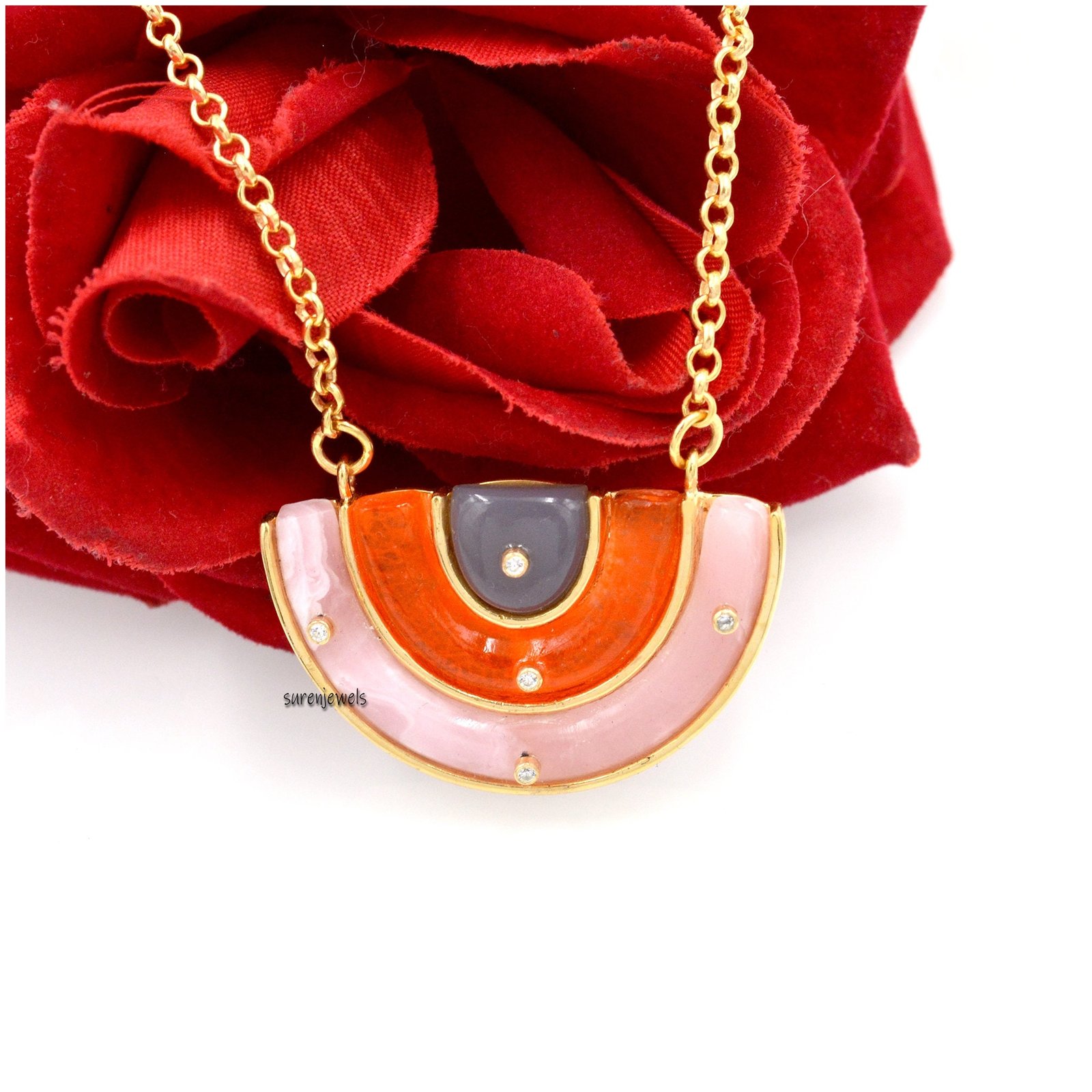 14k Gold Rainbow Pendant Necklace: Multi Gemstone & White Topaz - Suren Jewels | SKU: SJN671-SLYG 14k Gold Rainbow Pendant Necklace: Multi Gemstone & White Topaz - Suren Jewels | SKU: SJN671-SLYG